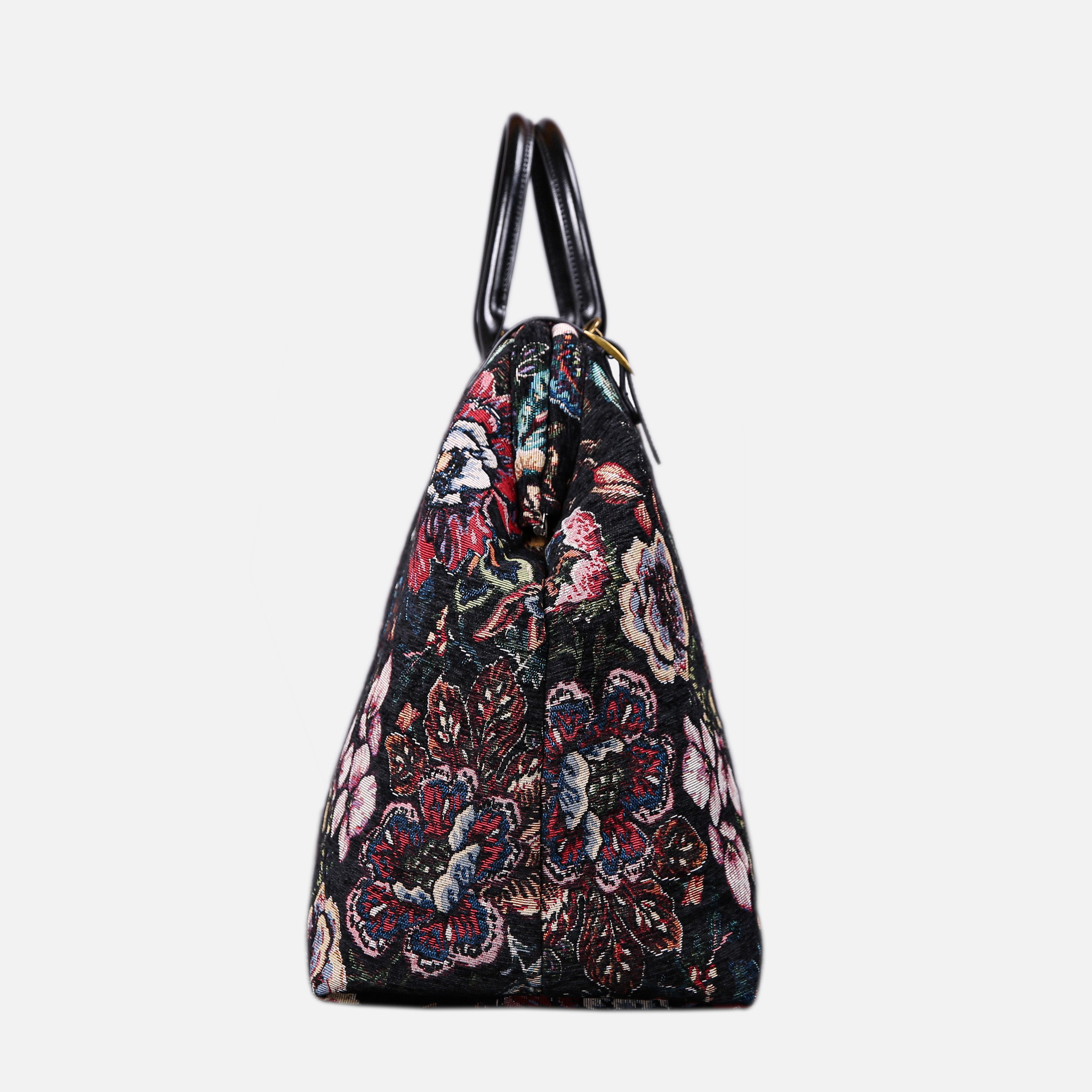 Rose Garden Black Large Carpetbag MCW Handmade-2