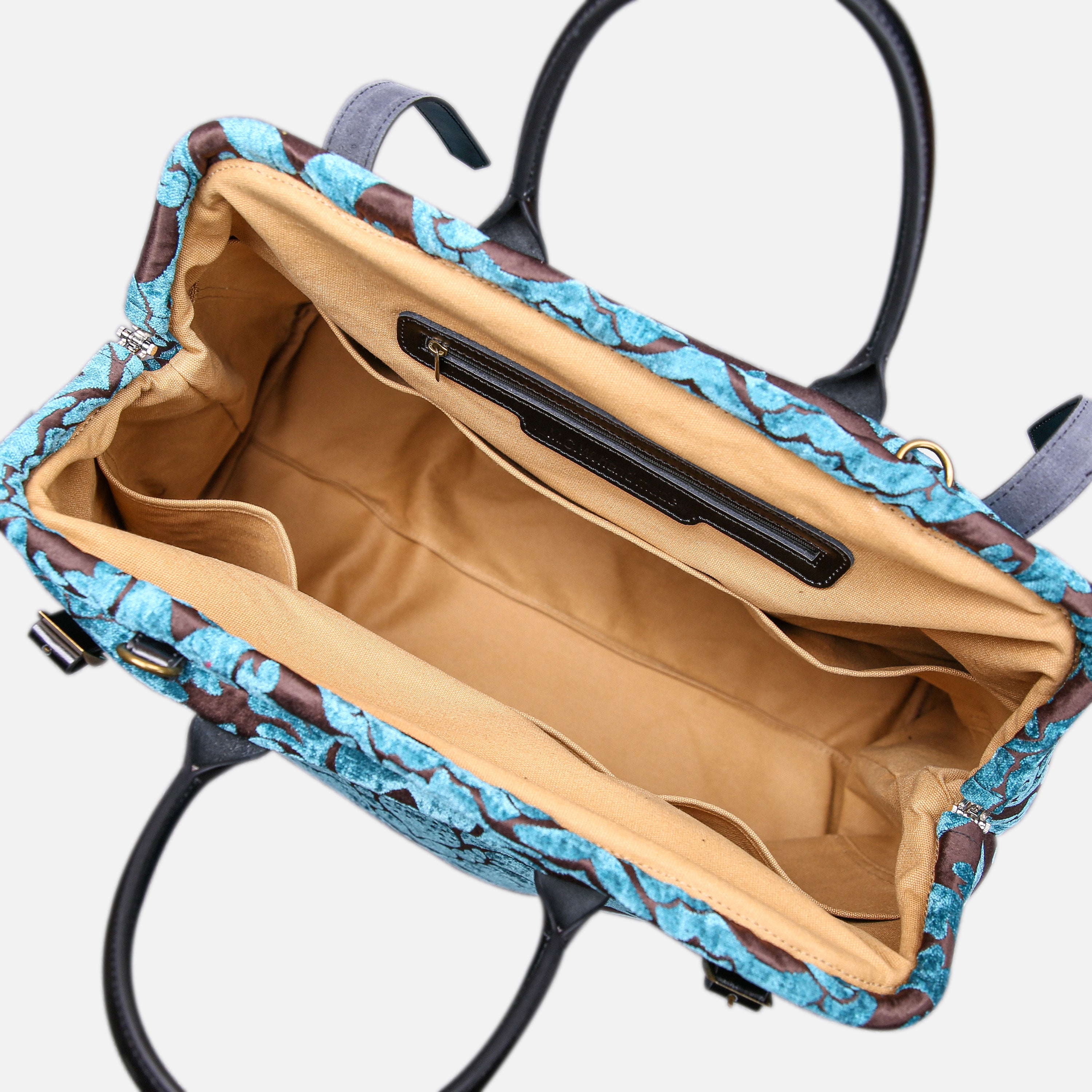 Luxury Damask Blue Large Carpetbag MCW Handmade-5