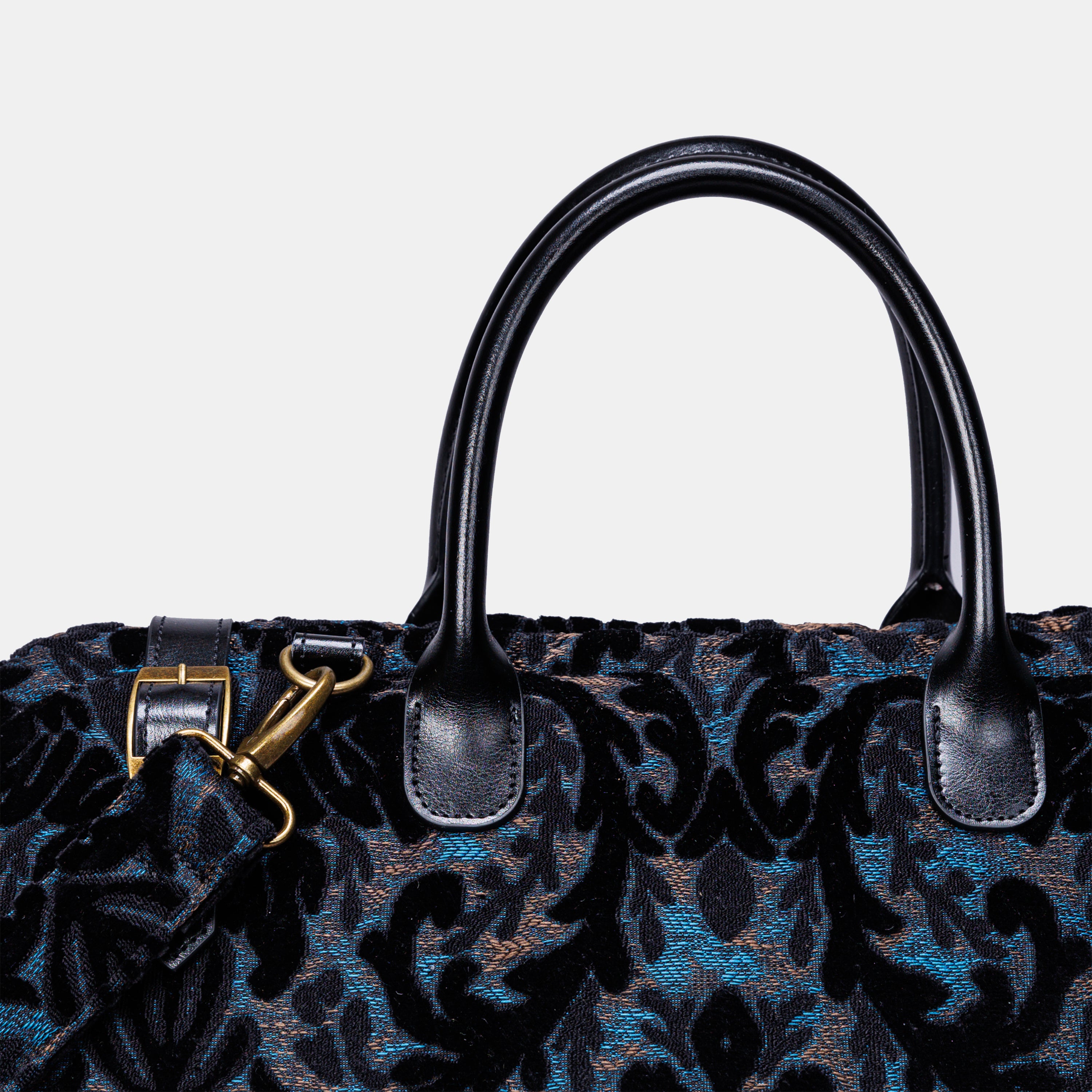 Burnout Velvet Black Large Carpetbag MCW Handmade-4