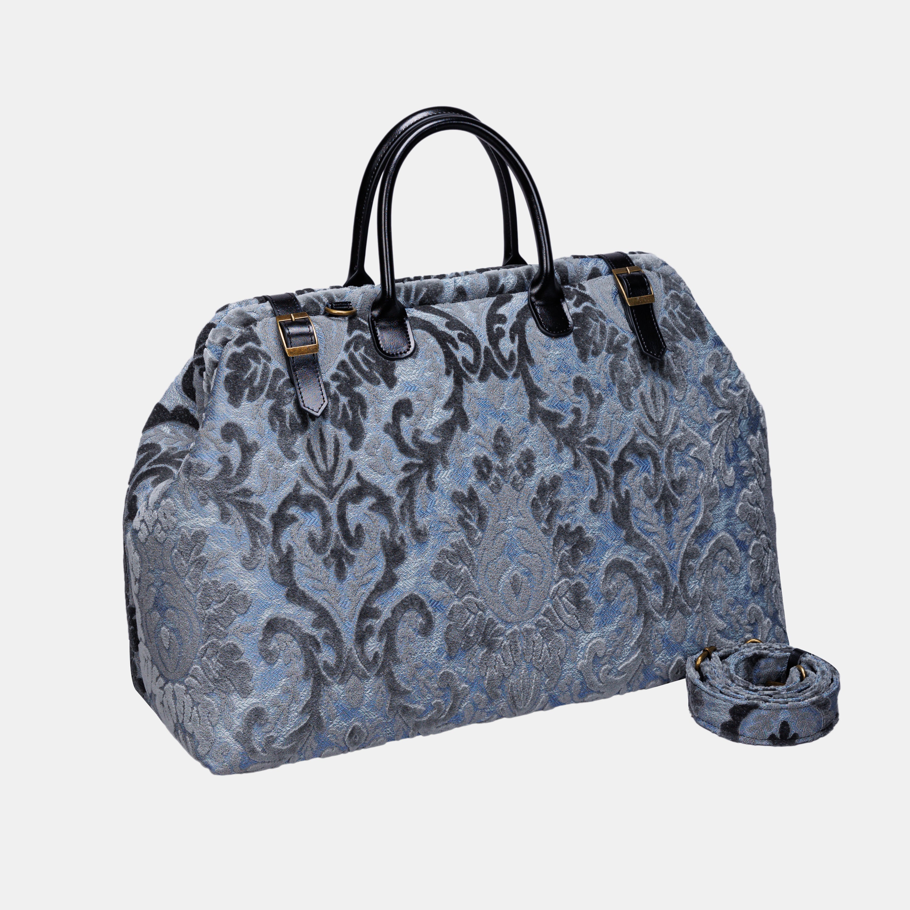 Burnout Velvet Steel Blue Large Carpetbag MCW Handmade-1