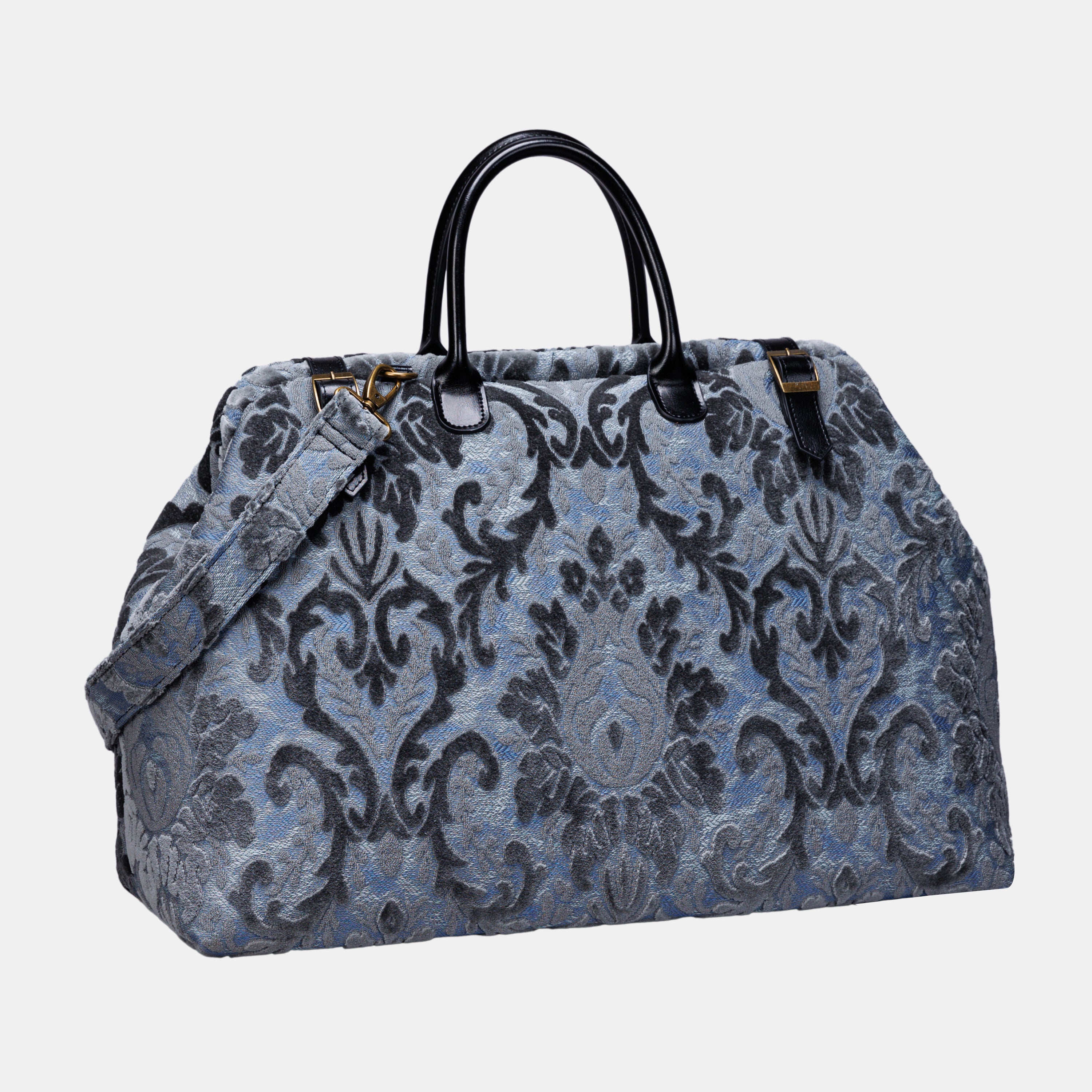 Burnout Velvet Steel Blue Large Carpetbag MCW Handmade-2