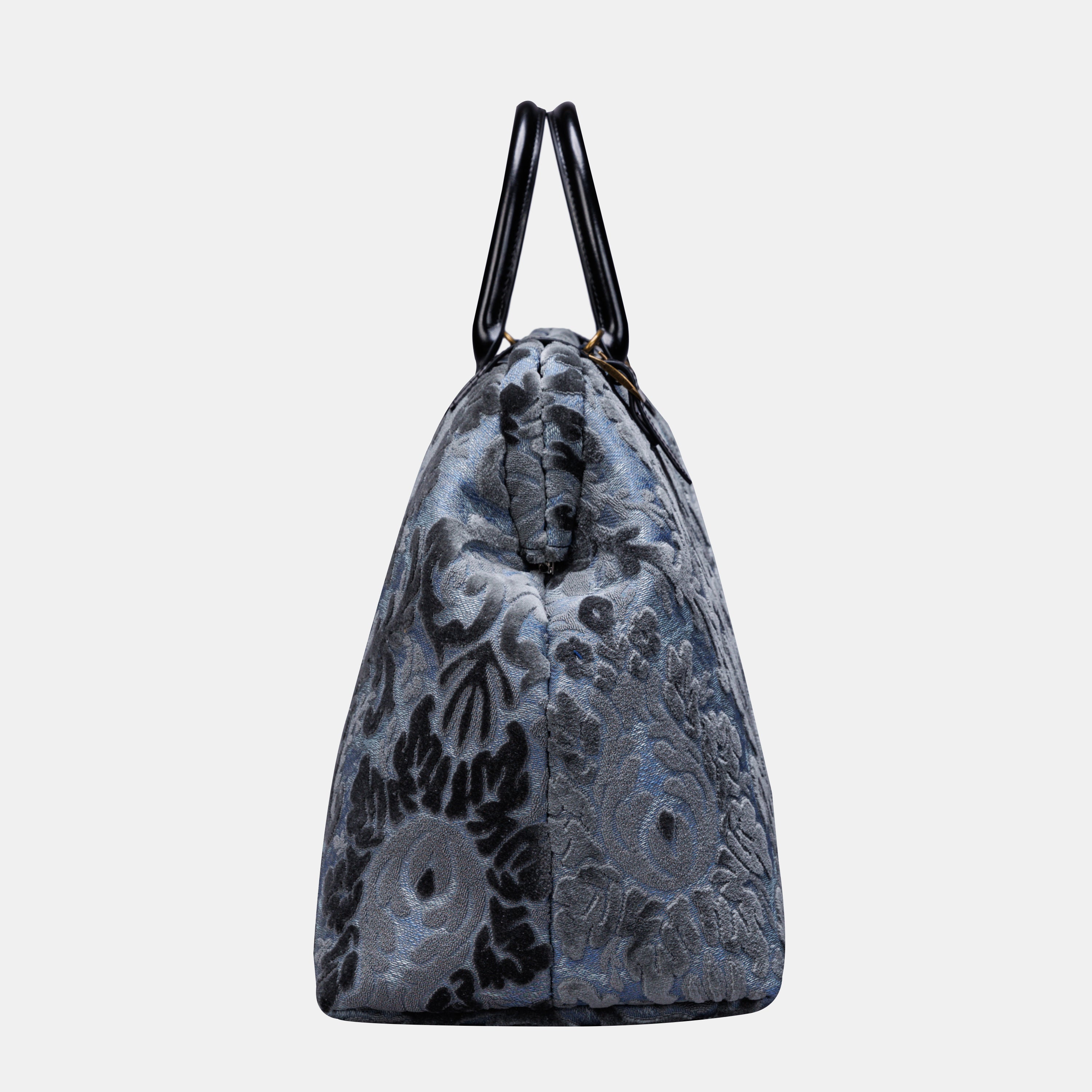 Burnout Velvet Steel Blue Large Carpetbag MCW Handmade-5