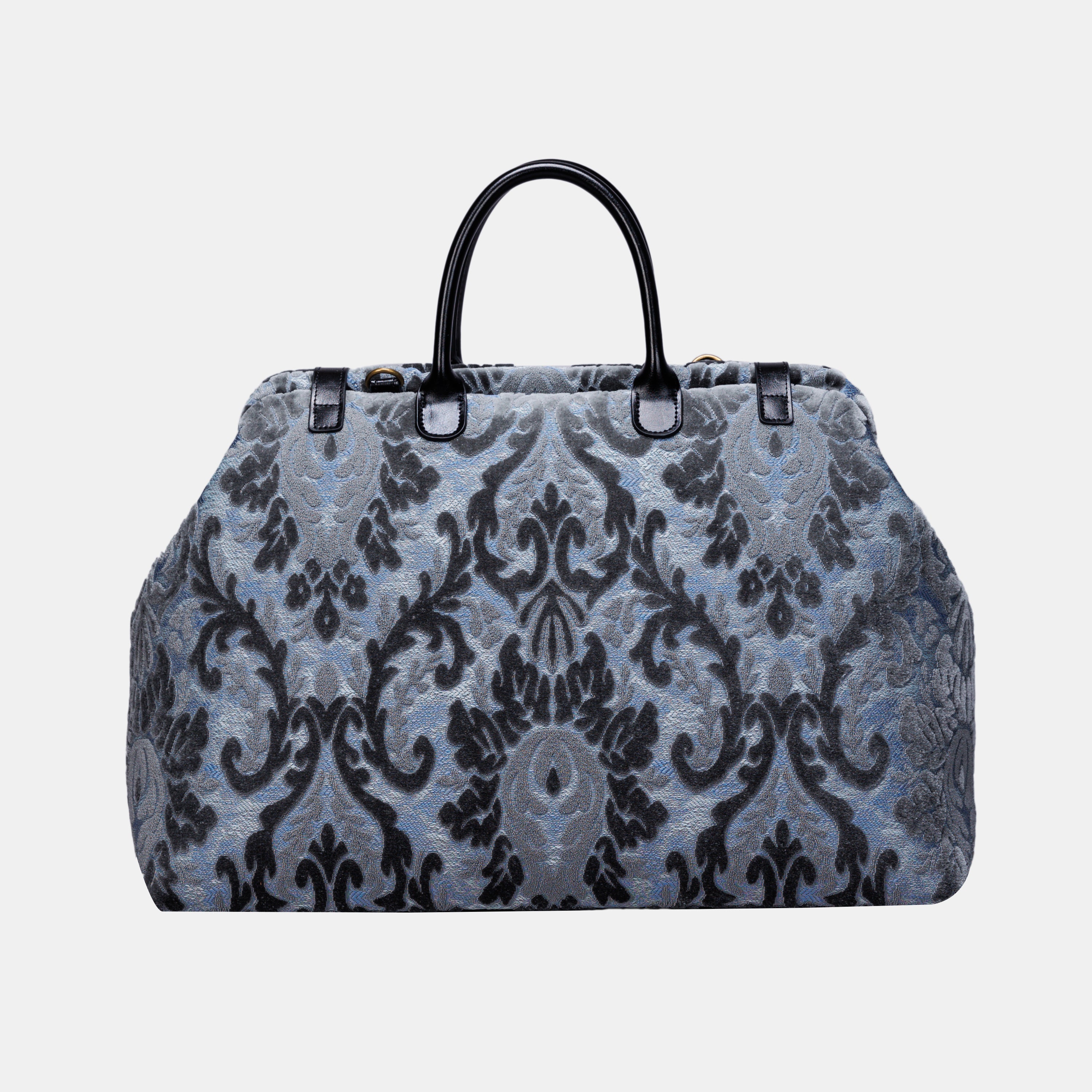 Burnout Velvet Steel Blue Large Carpetbag MCW Handmade-3