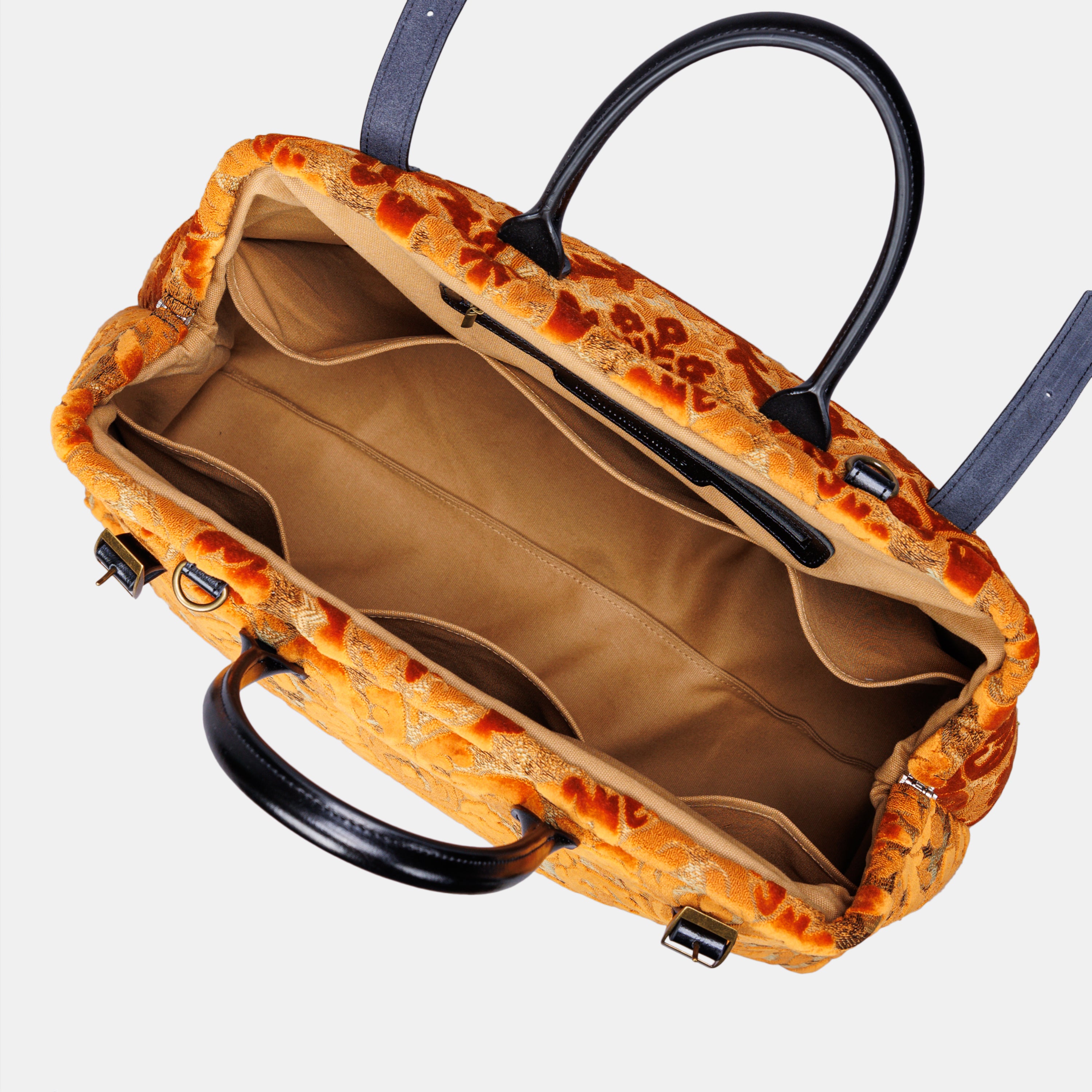 Burnout Velvet Orange Large Carpetbag MCW Handmade-7