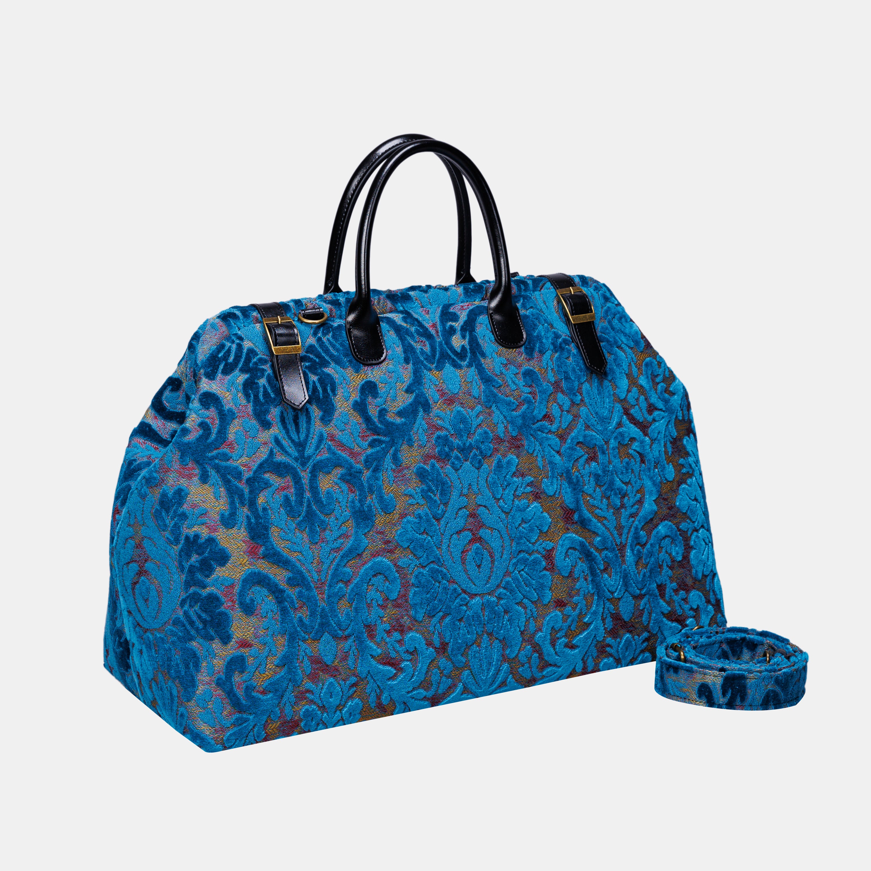 Burnout Velvet Aqua Blue Large Carpetbag MCW Handmade-1
