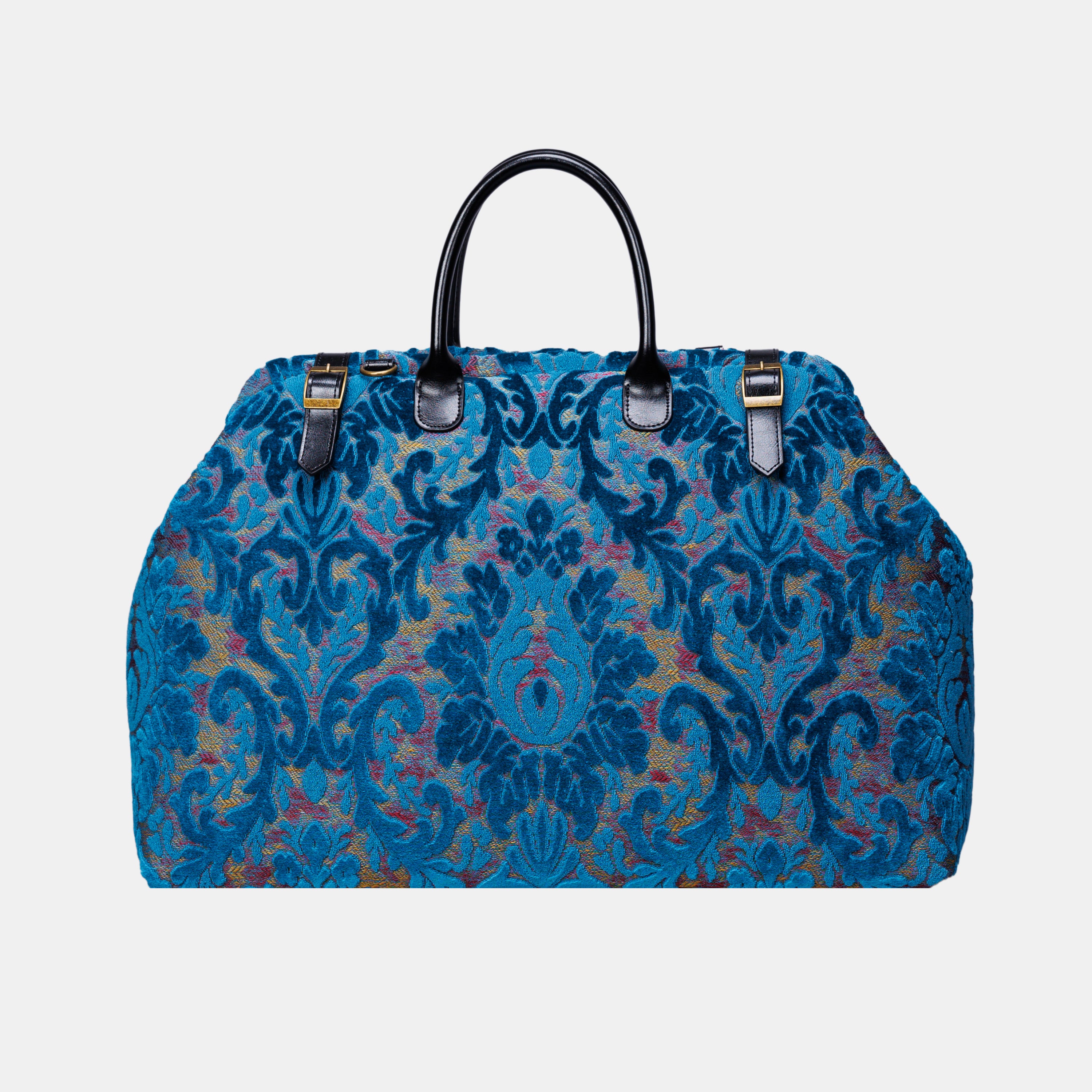 Burnout Velvet Aqua Blue Large Carpetbag MCW Handmade