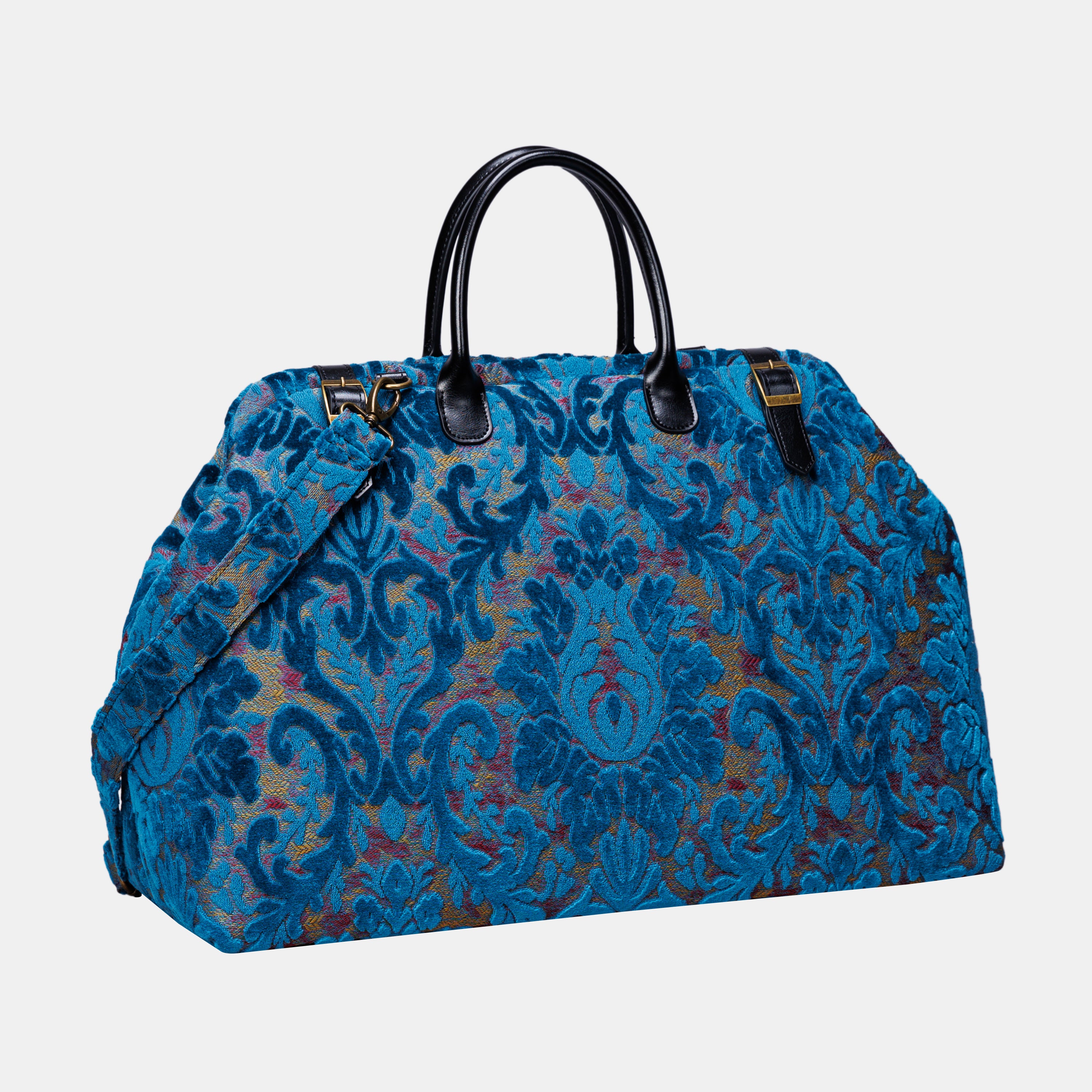 Burnout Velvet Aqua Blue Large Carpetbag MCW Handmade-2