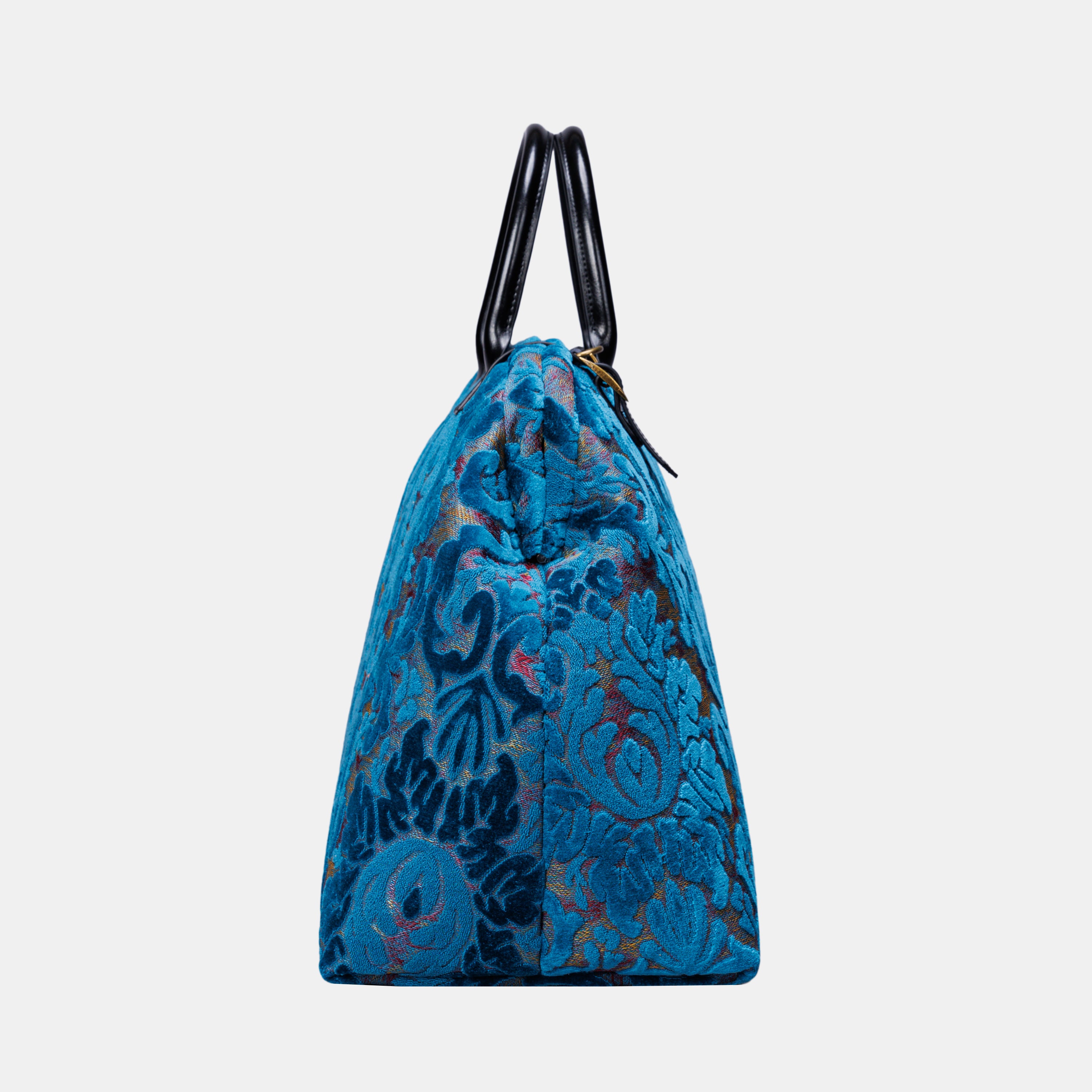 Burnout Velvet Aqua Blue Large Carpetbag MCW Handmade-5