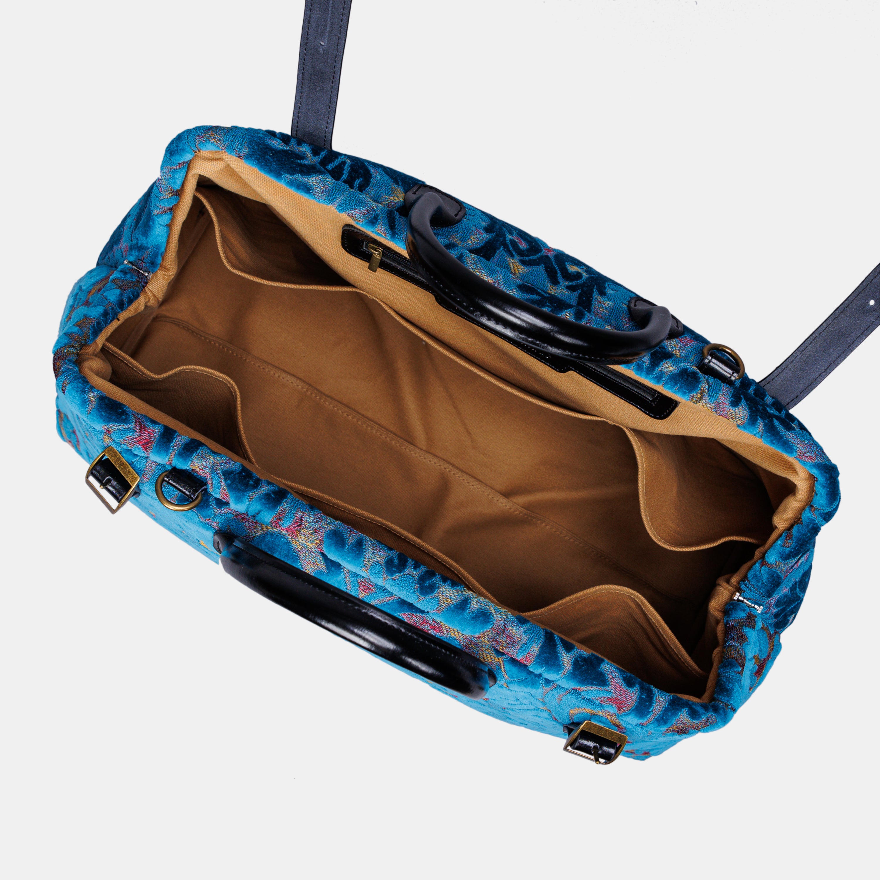Burnout Velvet Aqua Blue Large Carpetbag MCW Handmade-6