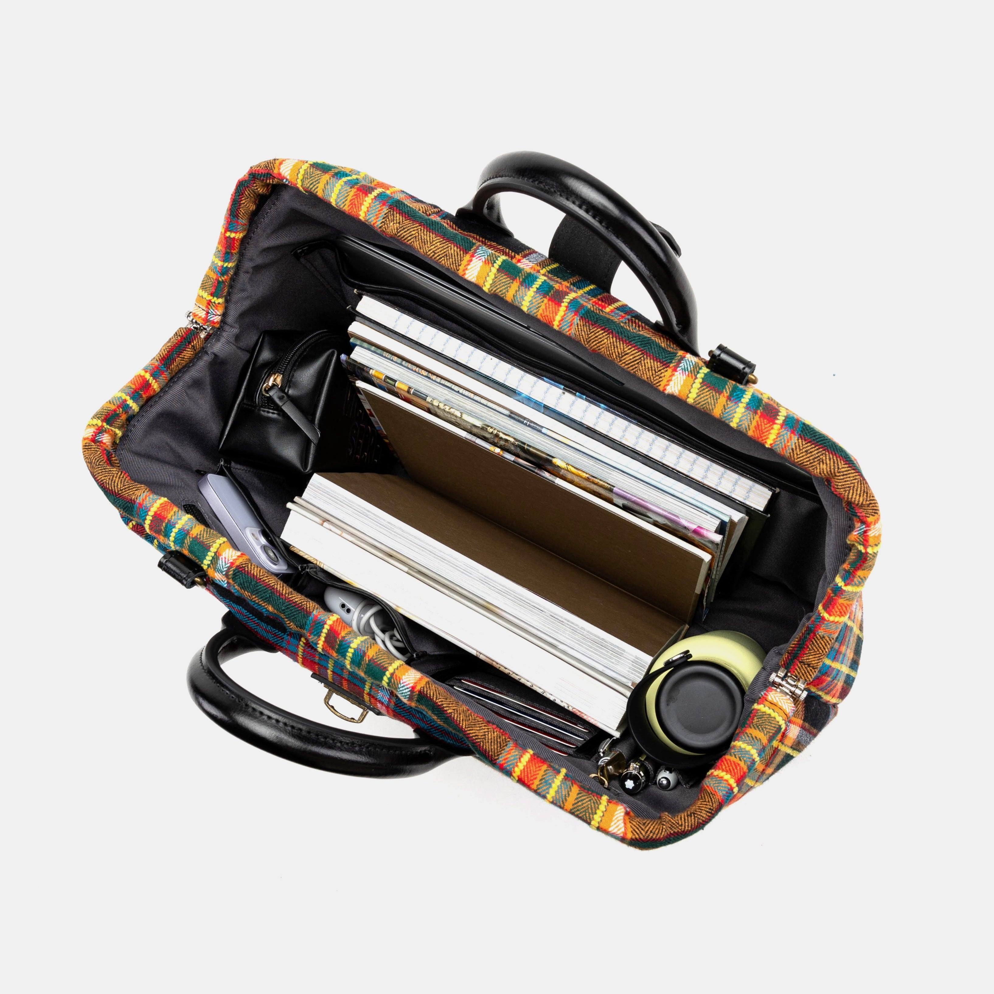 Tartan Stewart Black Laptop Work Bag Carpetbag of America in use