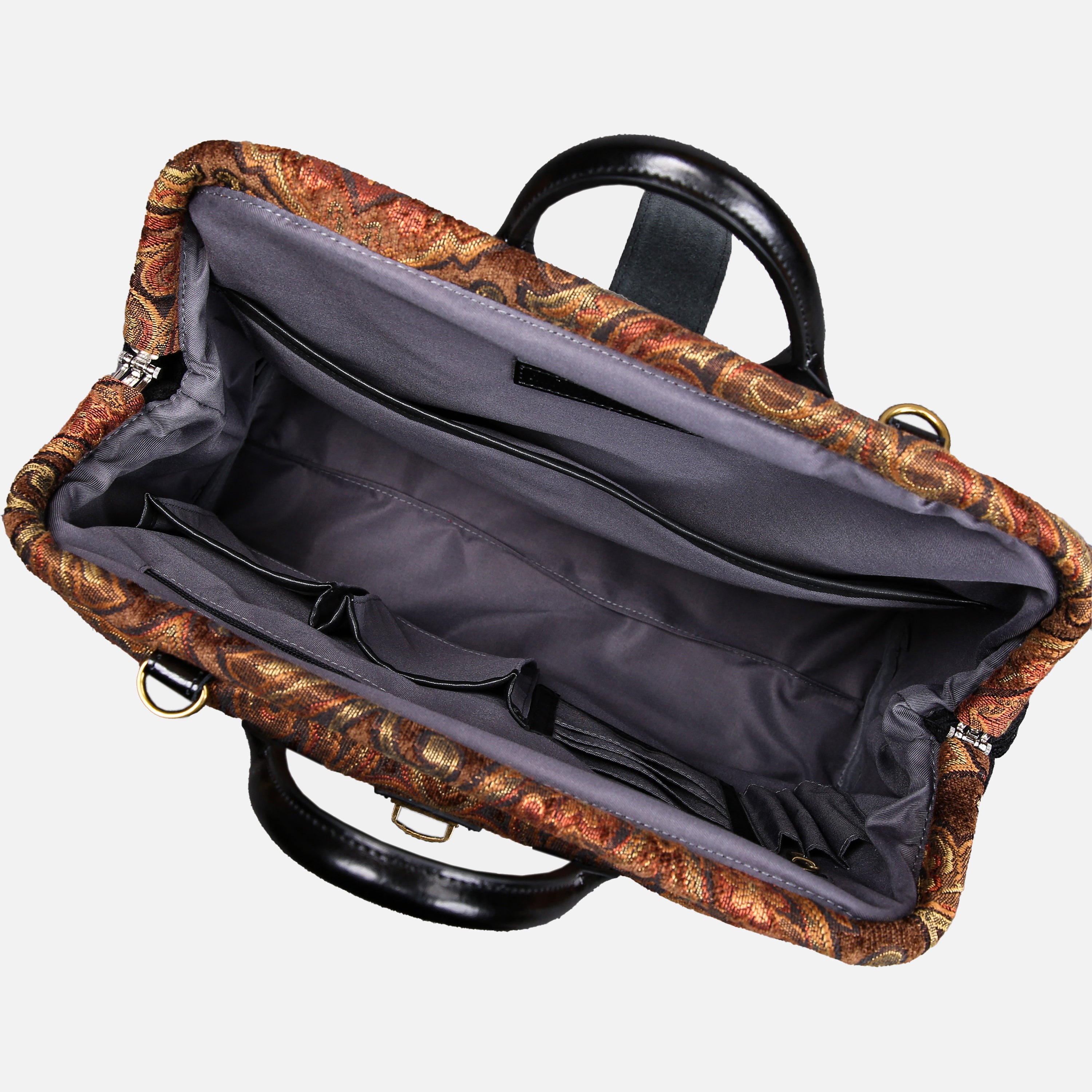 Damask D. Brown Laptop Work Bag carpet bag MCW Handmade-6