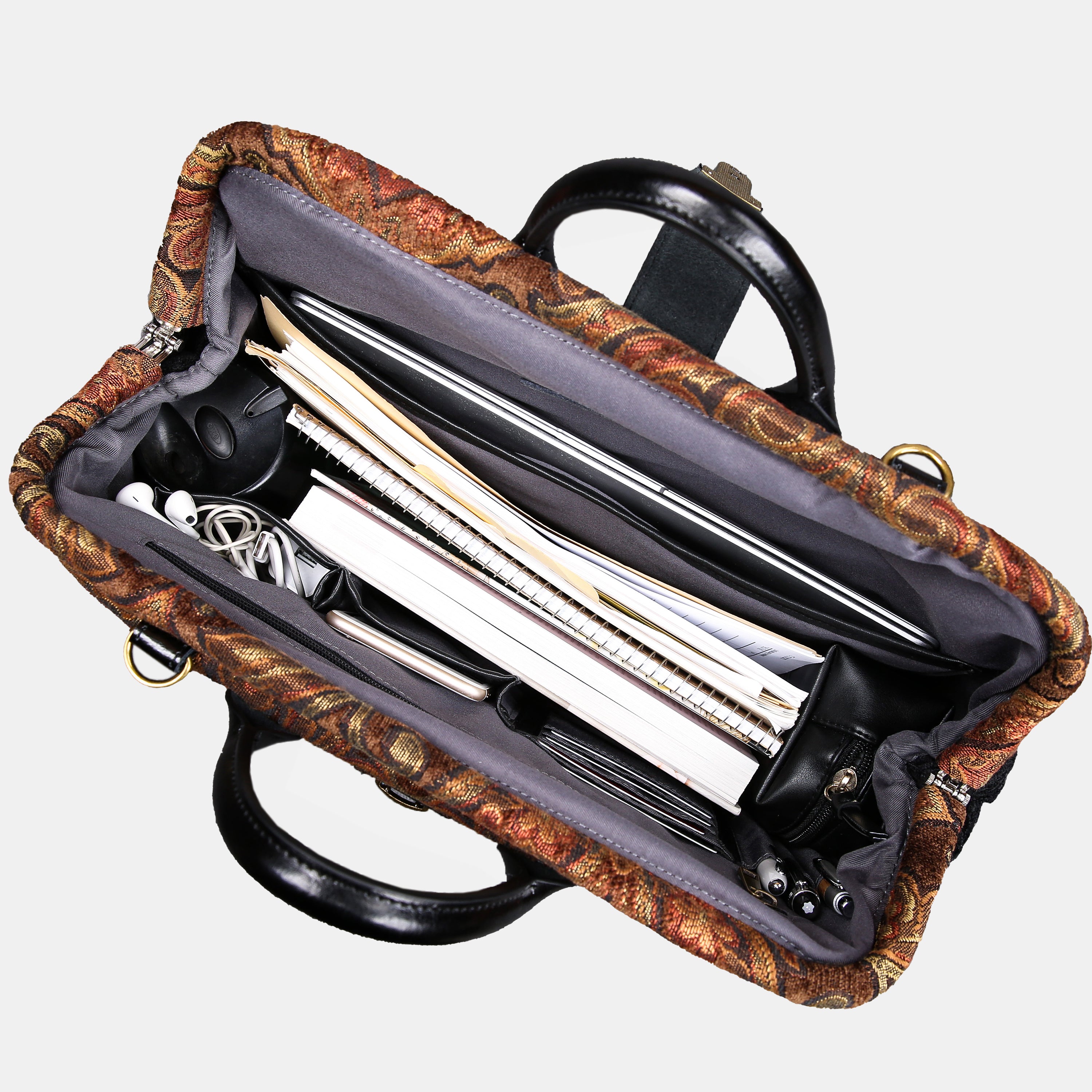 Damask D. Brown Laptop Work Bag carpet bag MCW Handmade-7