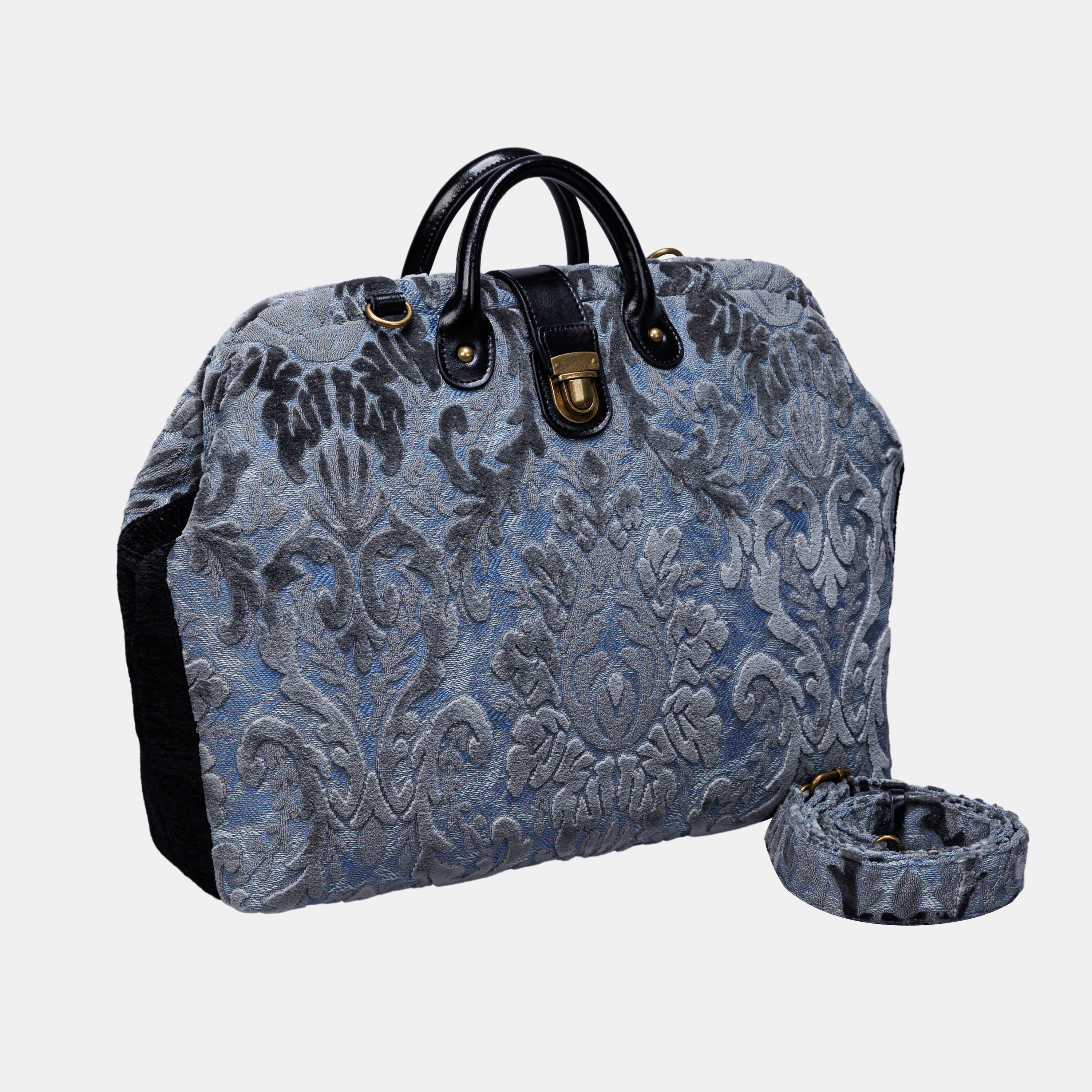 Burnout Velvet Steel Blue carpet bag MCW Handmade-1
