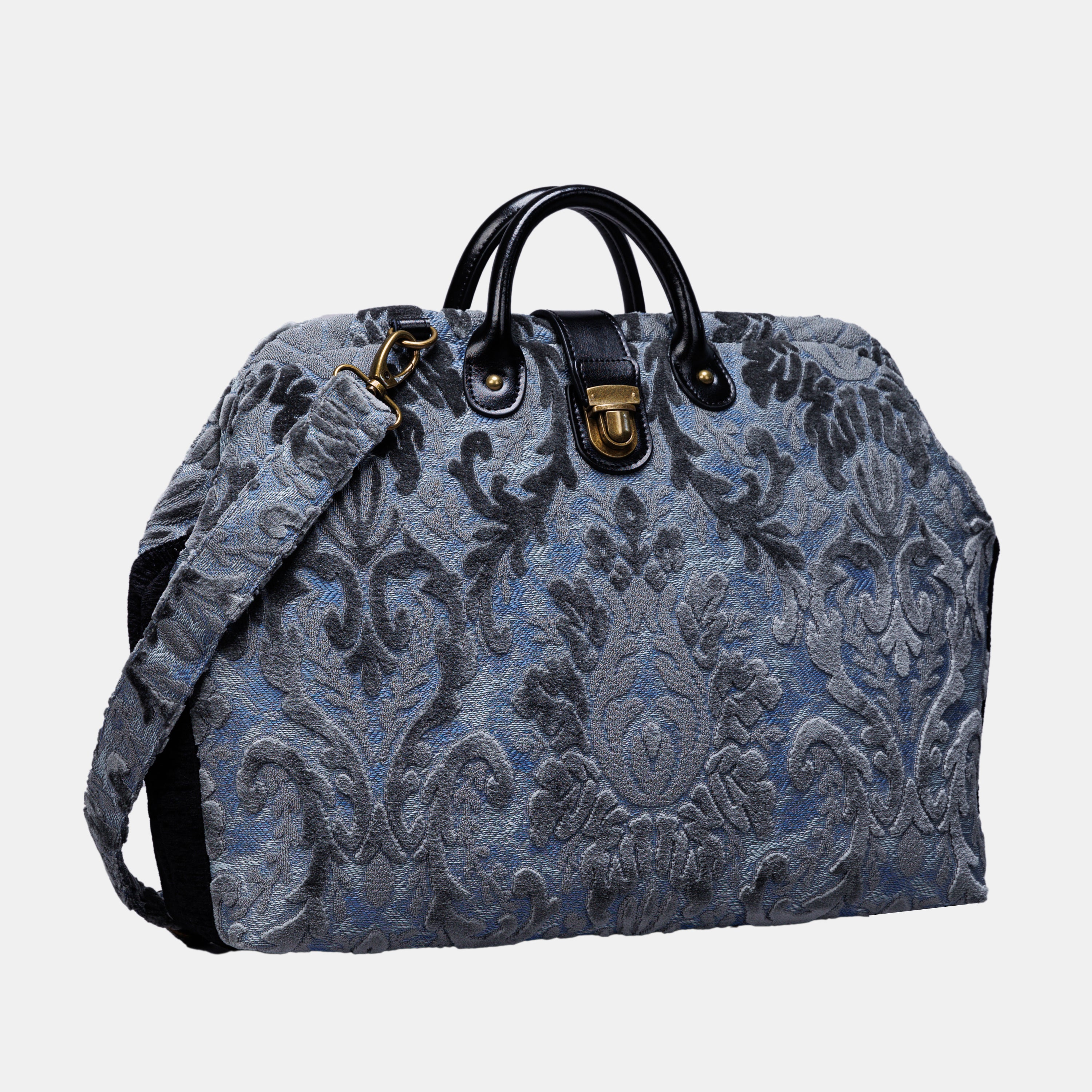 Burnout Velvet Steel Blue carpet bag MCW Handmade-3