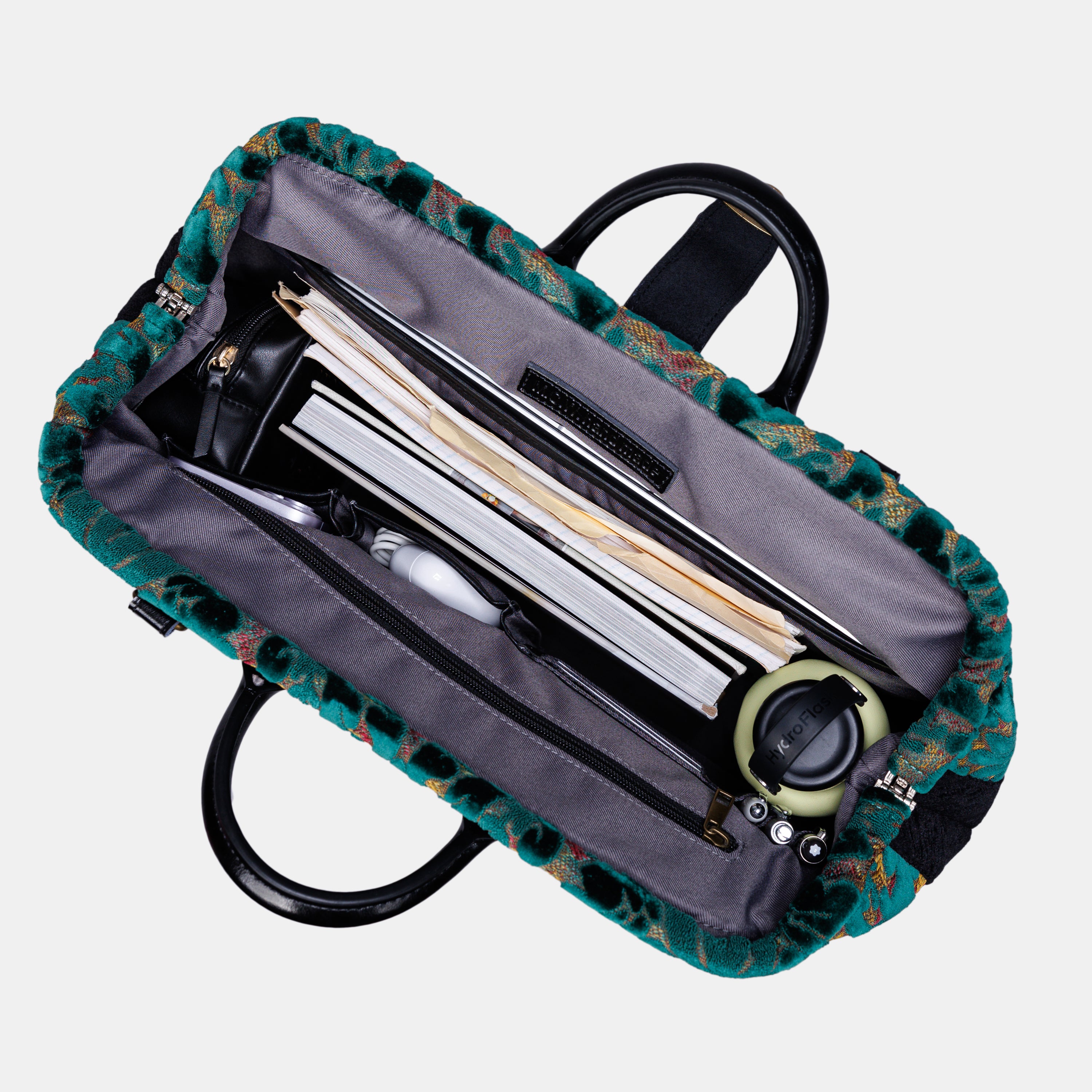 Burnout Velvet Jade Green carpet bag MCW Handmade-6