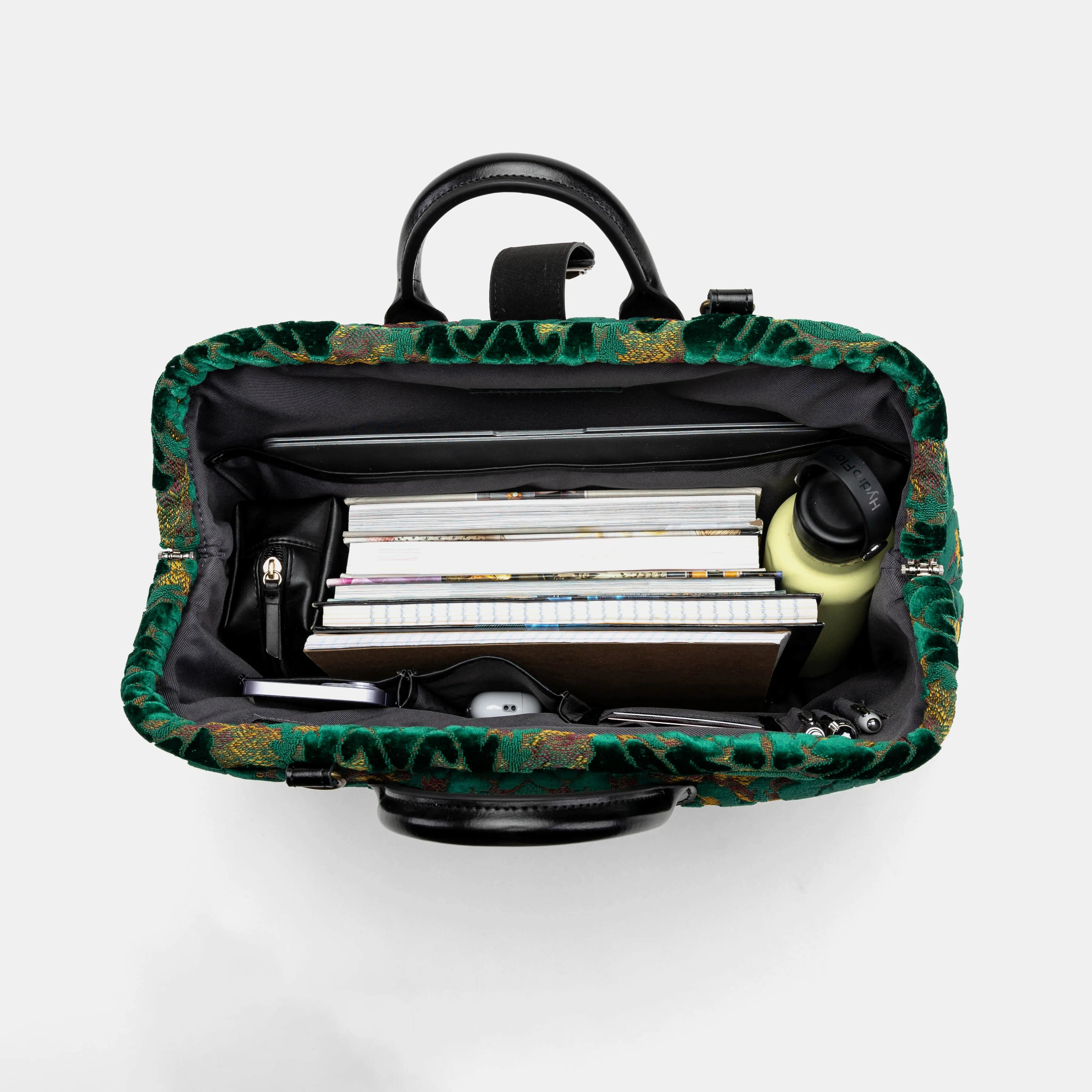 Burnout Velvet Jade Green Laptop Work Bag inside