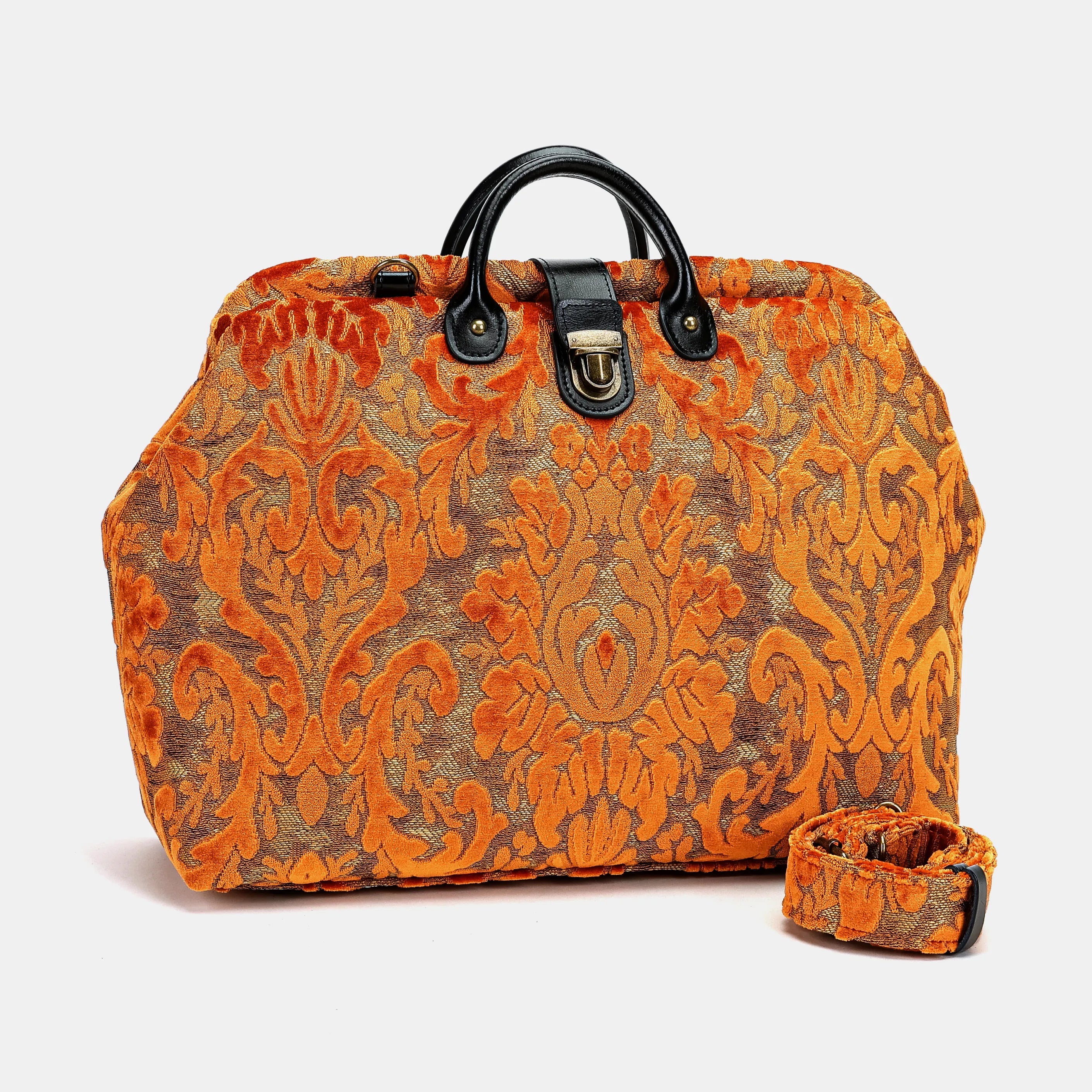 Burnout Velvet Orange Laptop Work Bag with a shoulder strap