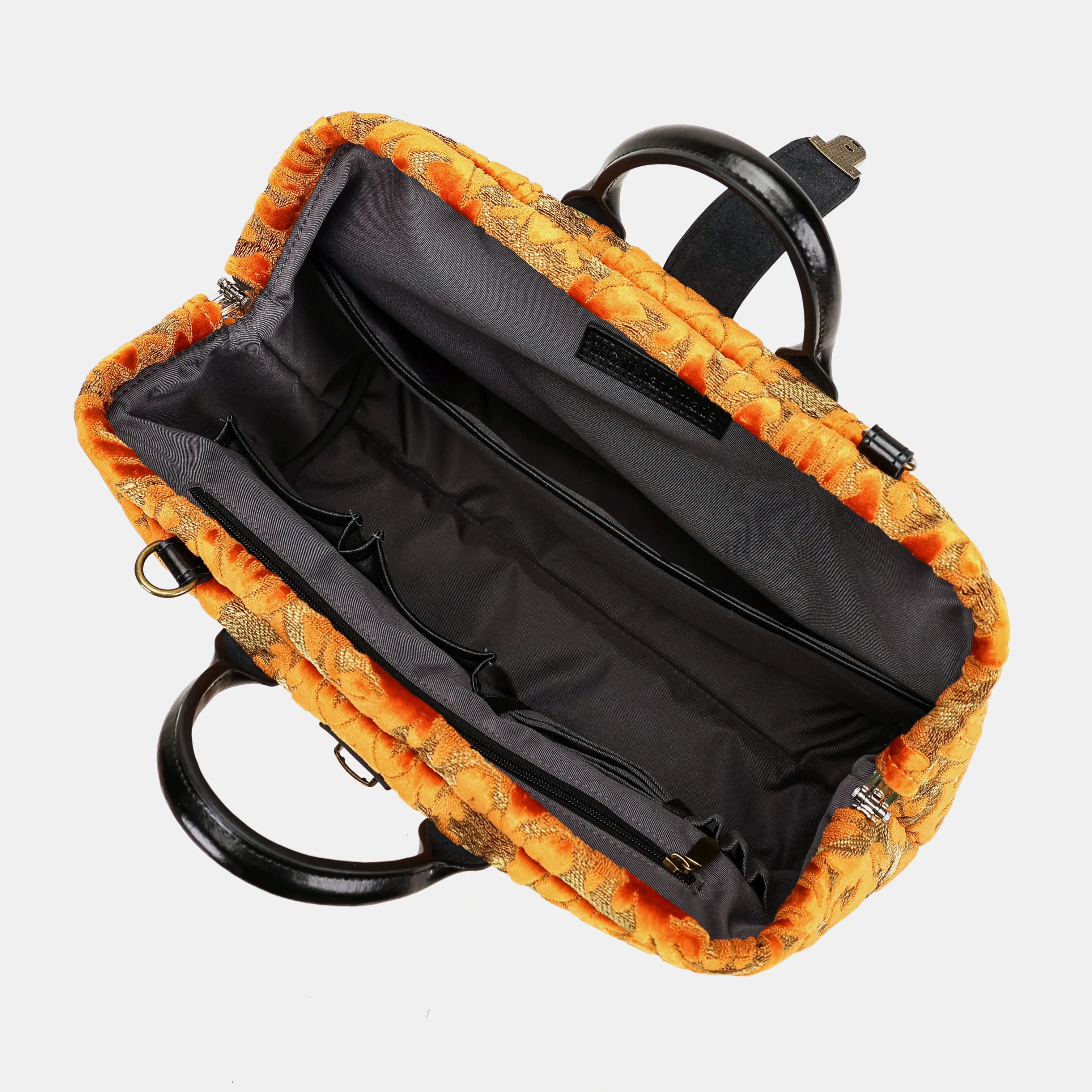 Burnout Velvet Orange Laptop Work Bag inside