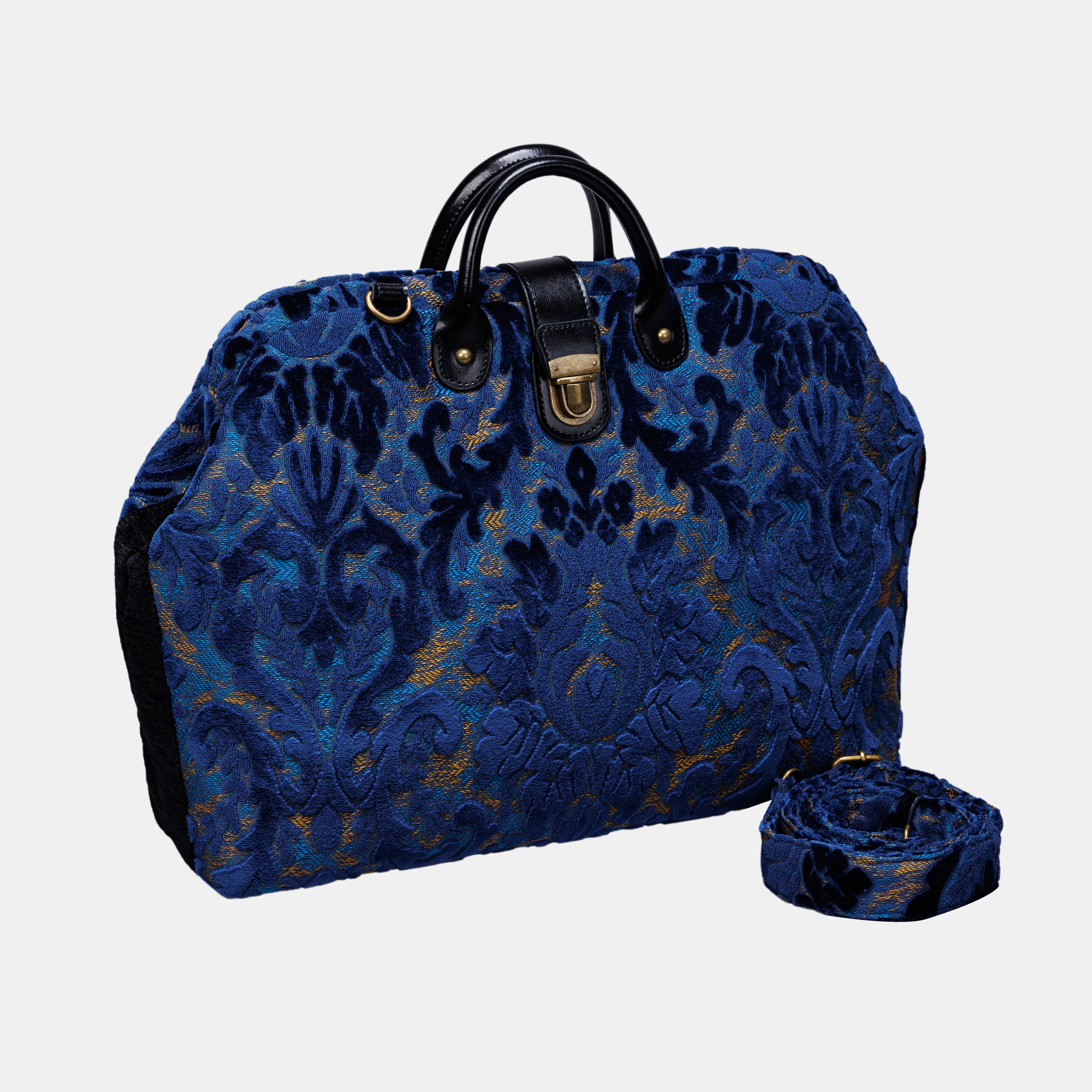 Burnout Velvet Navy carpet bag MCW Handmade-1