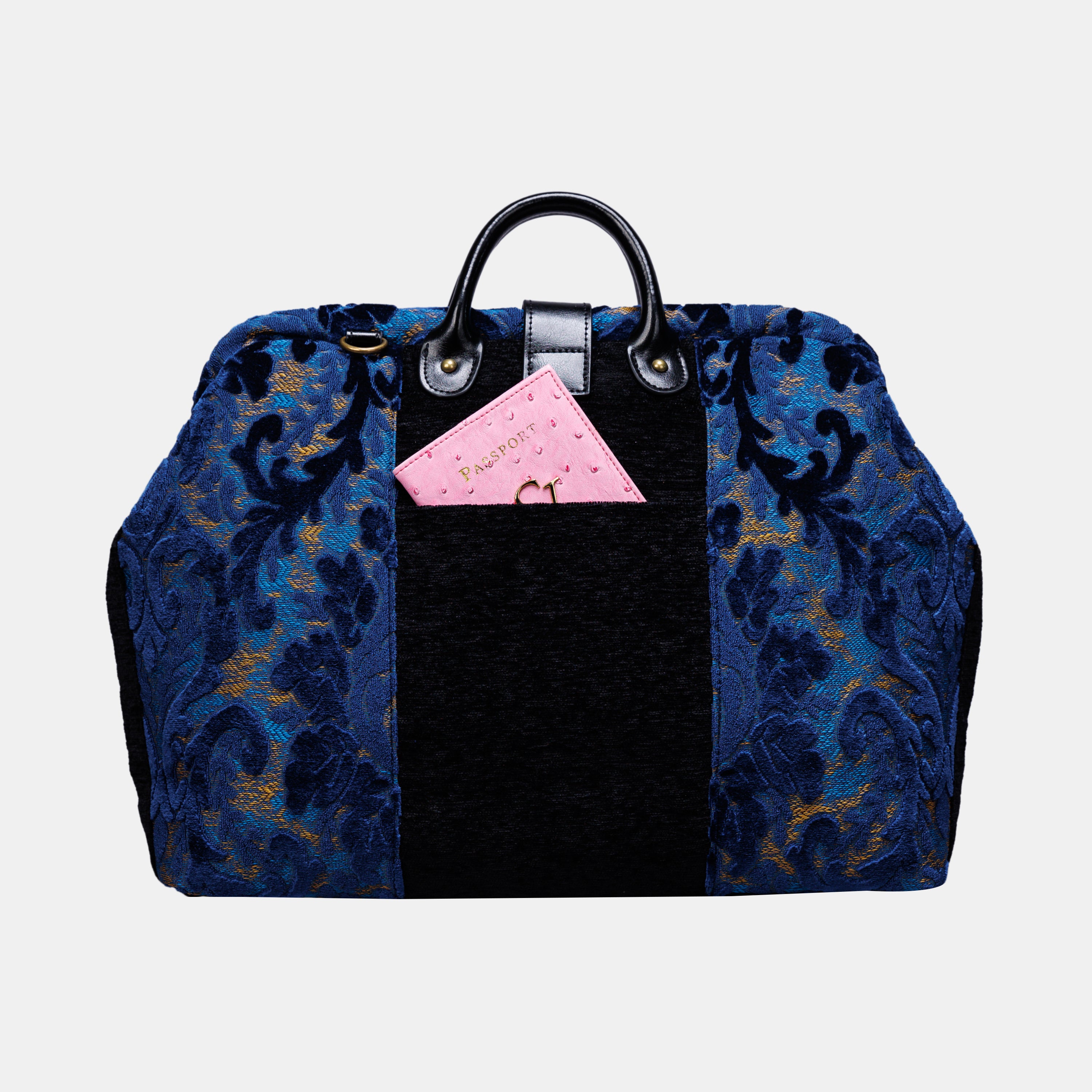 Burnout Velvet Navy carpet bag MCW Handmade-2
