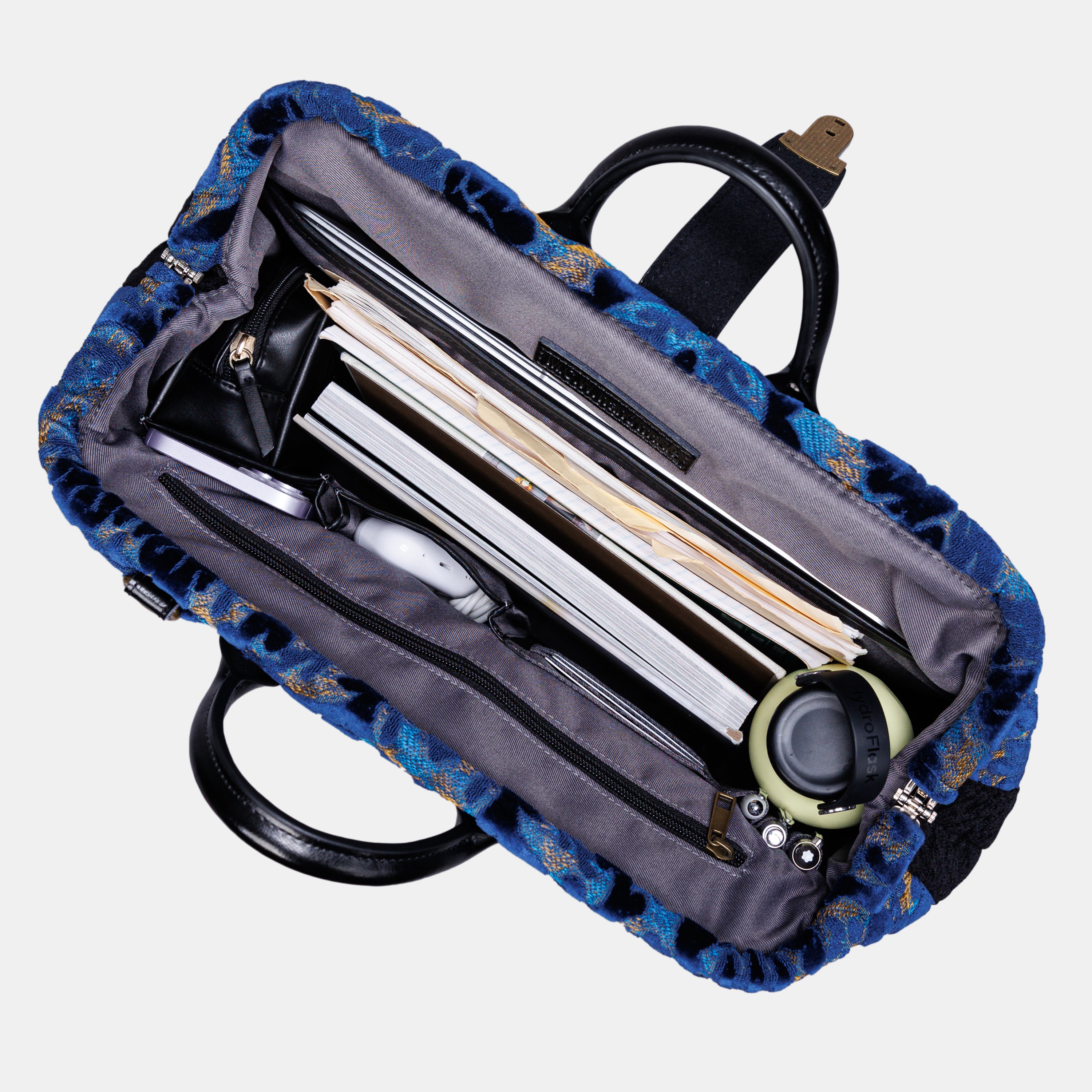 Burnout Velvet Navy carpet bag MCW Handmade-6