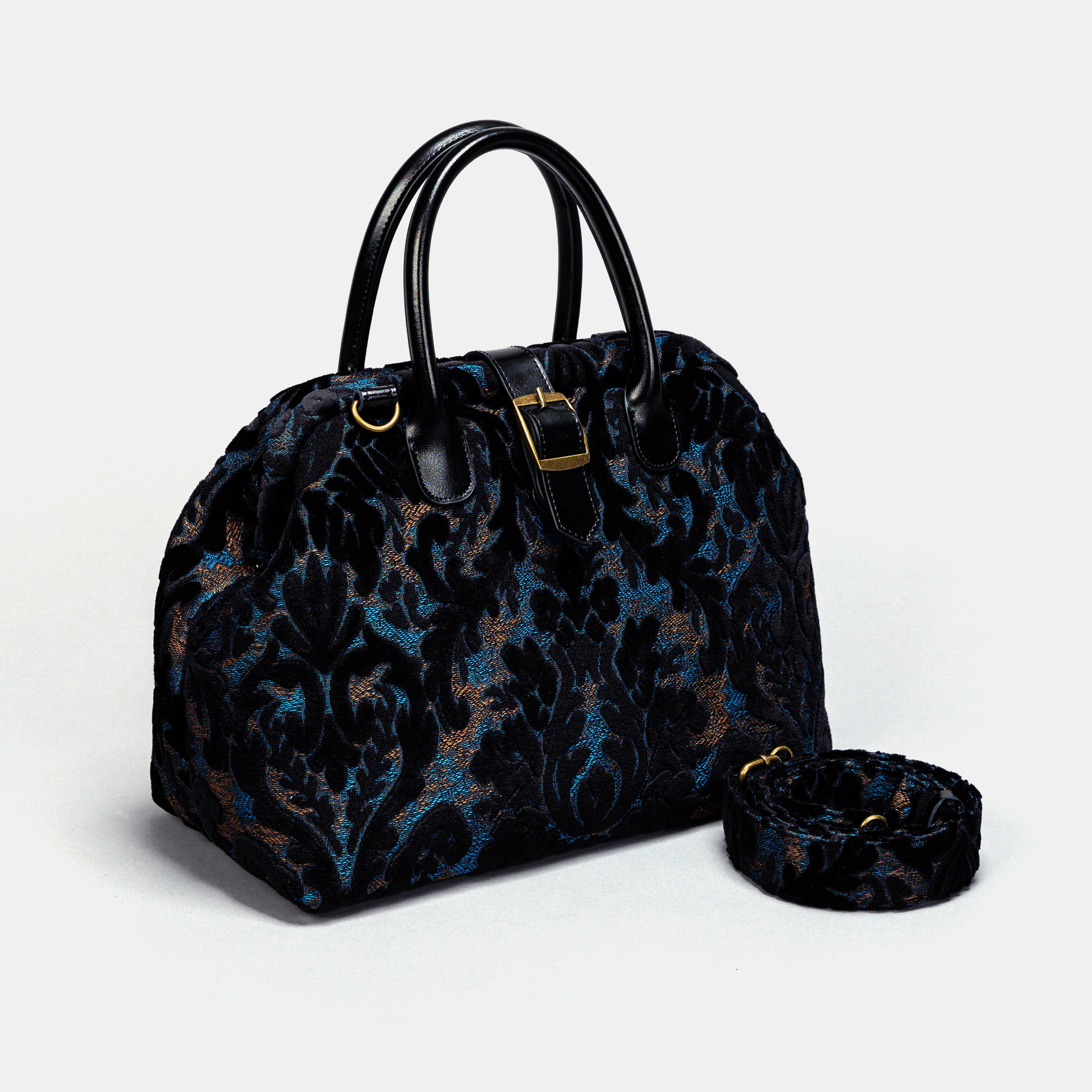 Burnout Velvet Black Carpet Handbag Purse carpet bag MCW Handmade-1