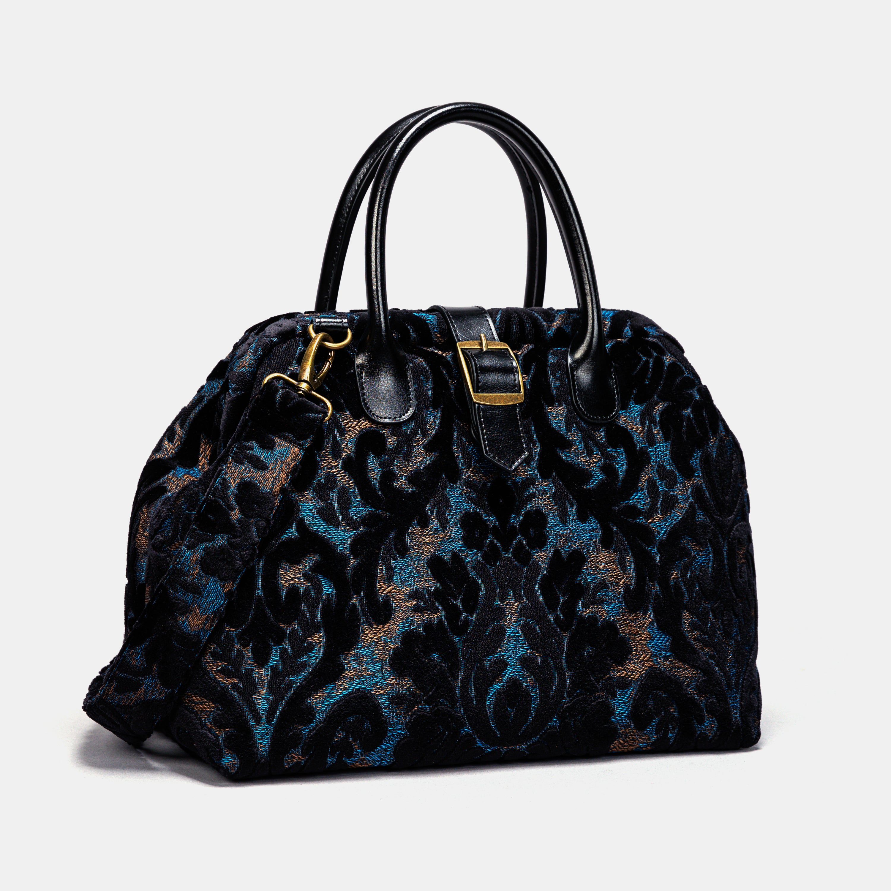 Burnout Velvet Black Carpet Handbag Purse carpet bag MCW Handmade-2