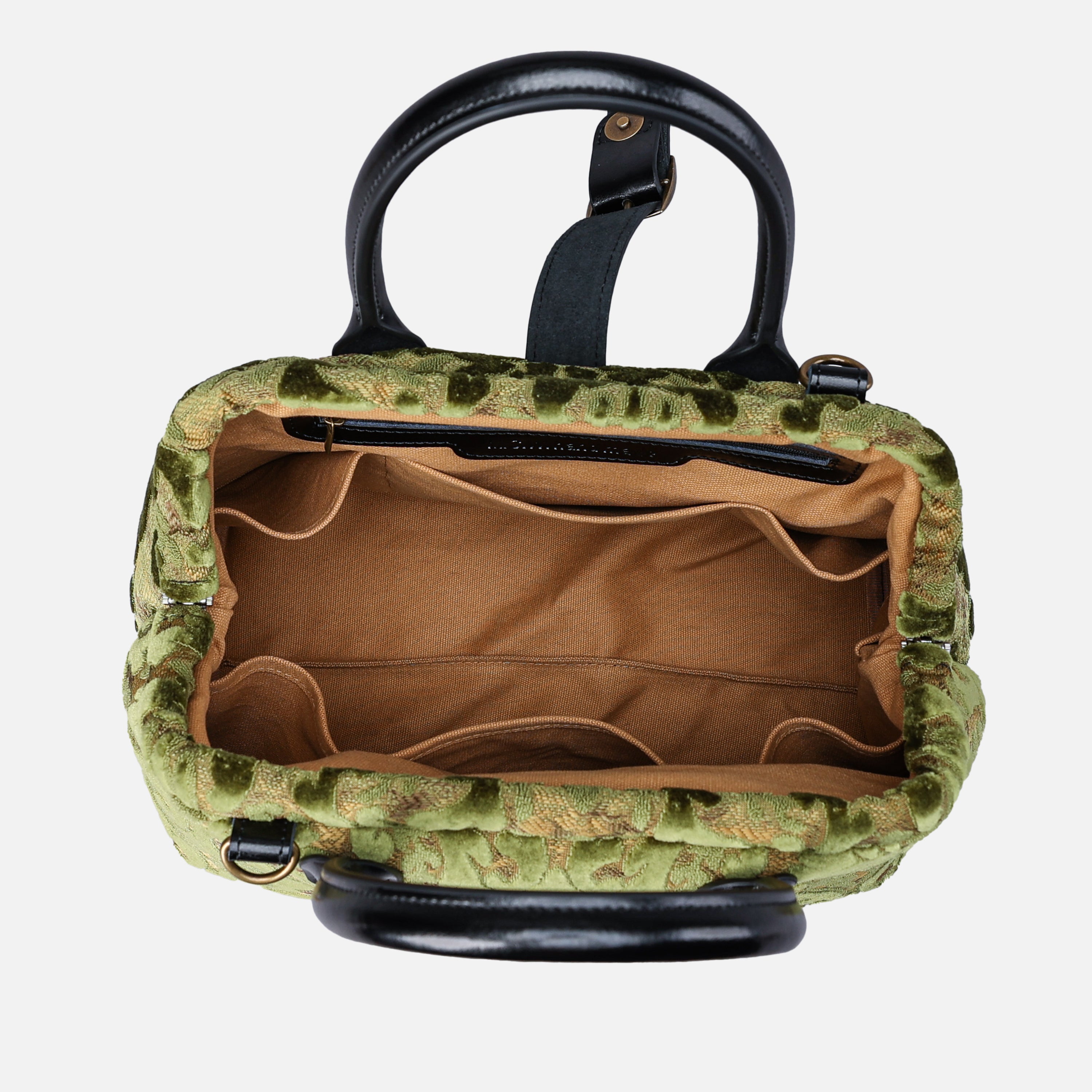 Burnout Velvet Fern Green Carpet Handbag Purse carpet bag MCW Handmade-4