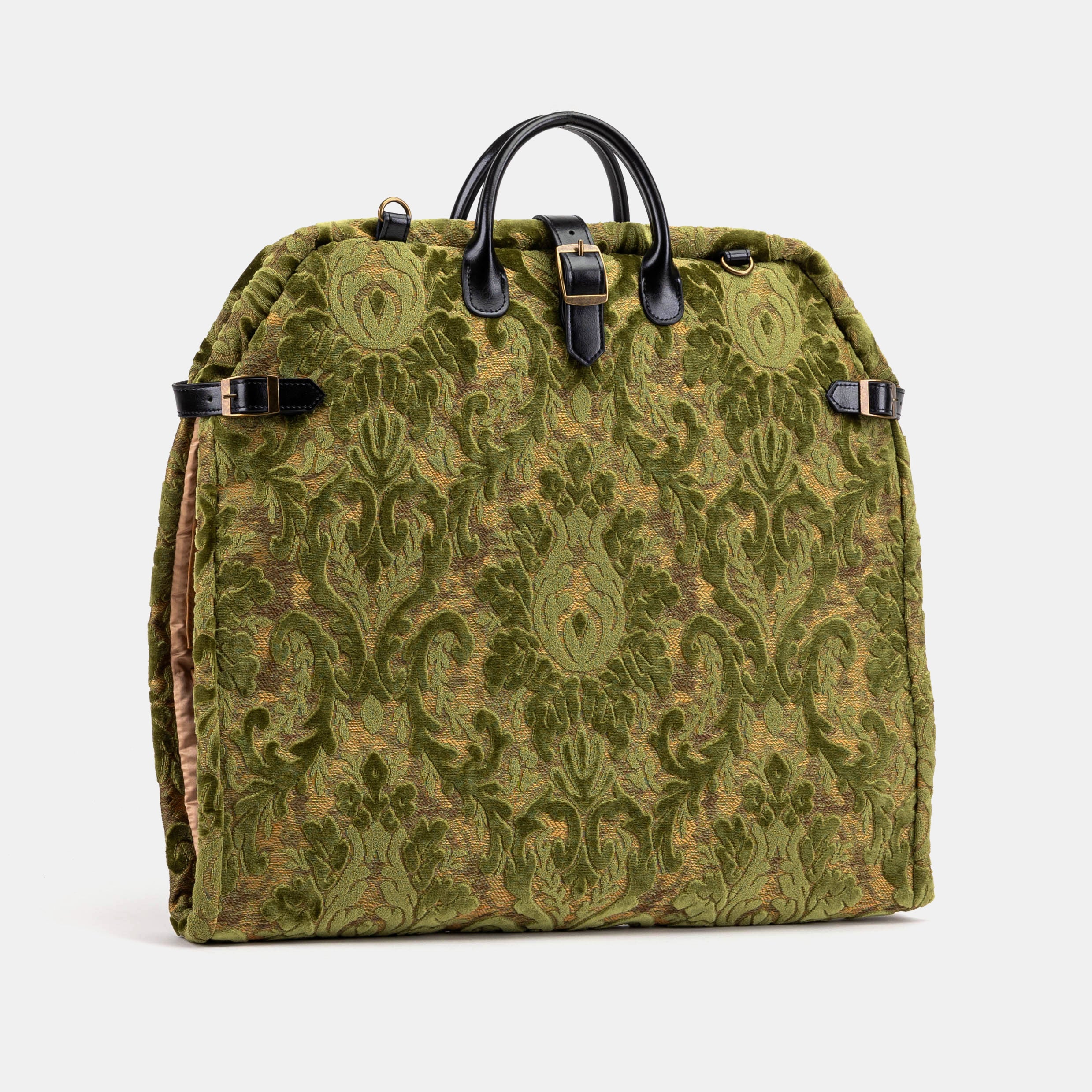 Burnout Velvet Fern Green Carpet Garment Bag Carpetbag of America front side