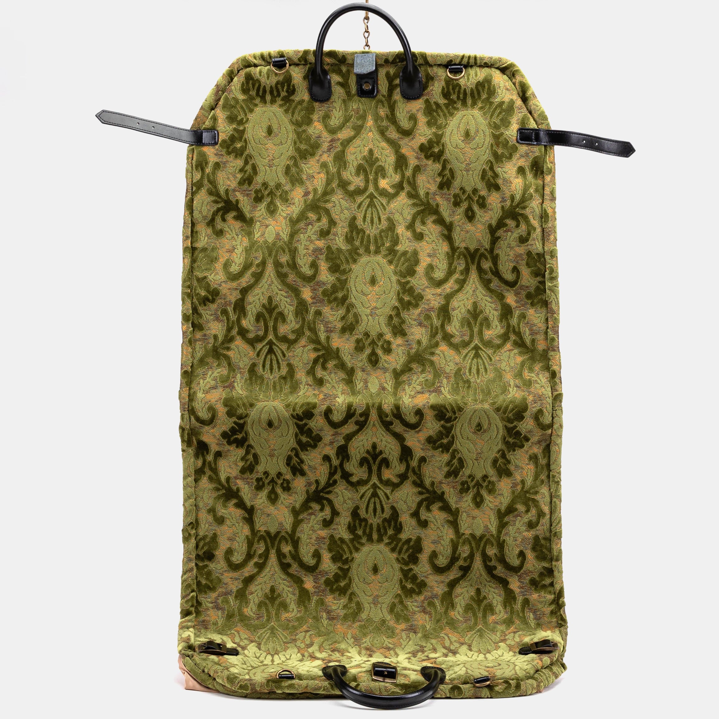 Burnout Velvet Fern Green Carpet Garment Bag Carpetbag of America opening