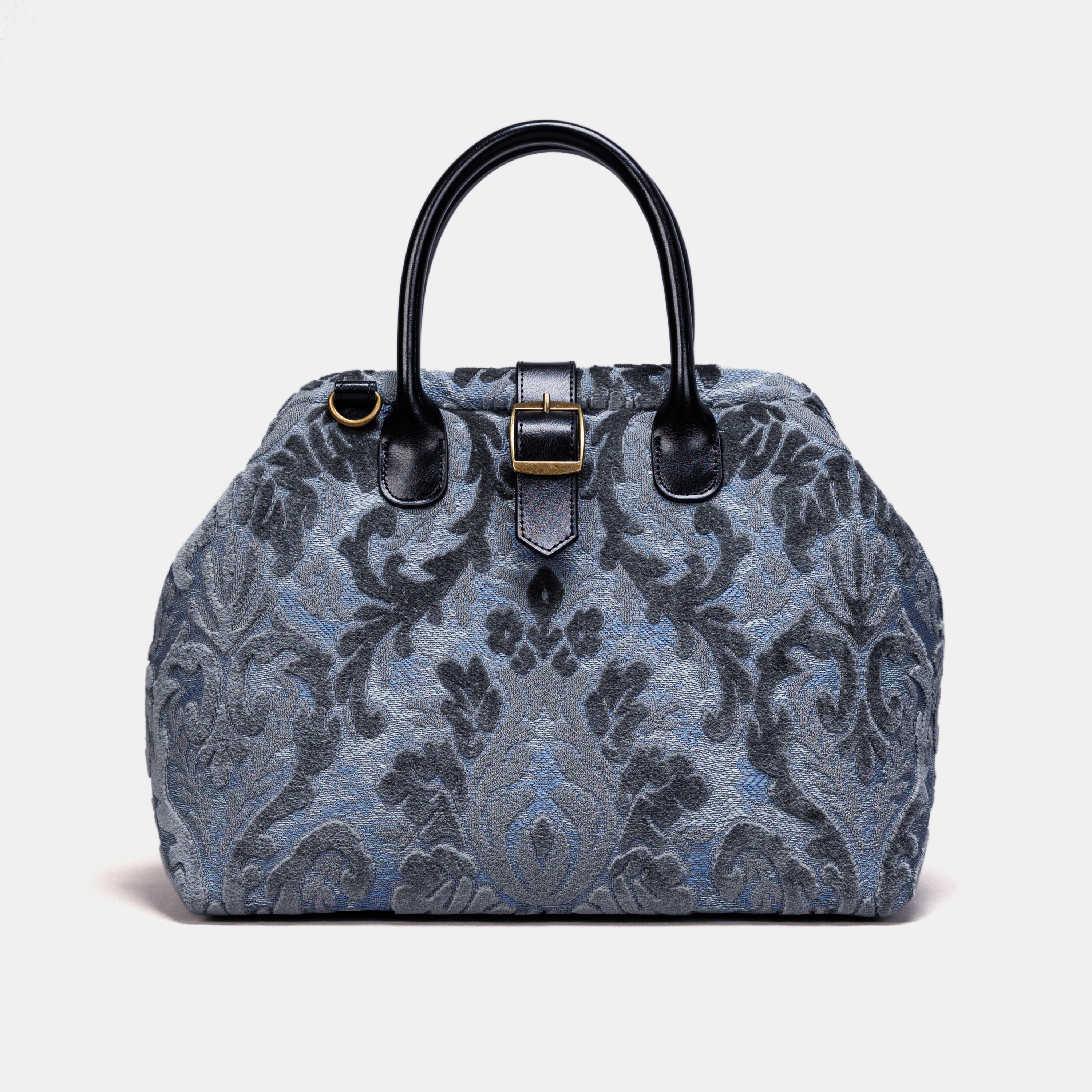 Burnout Velvet Steel Blue Carpet Handbag Purse carpet bag MCW Handmade