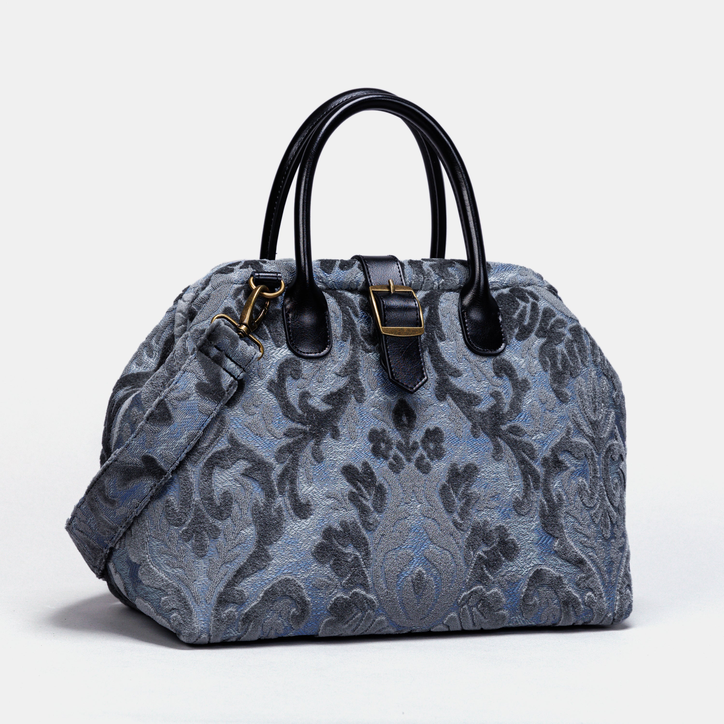 Burnout Velvet Steel Blue Carpet Handbag Purse carpet bag MCW Handmade-2