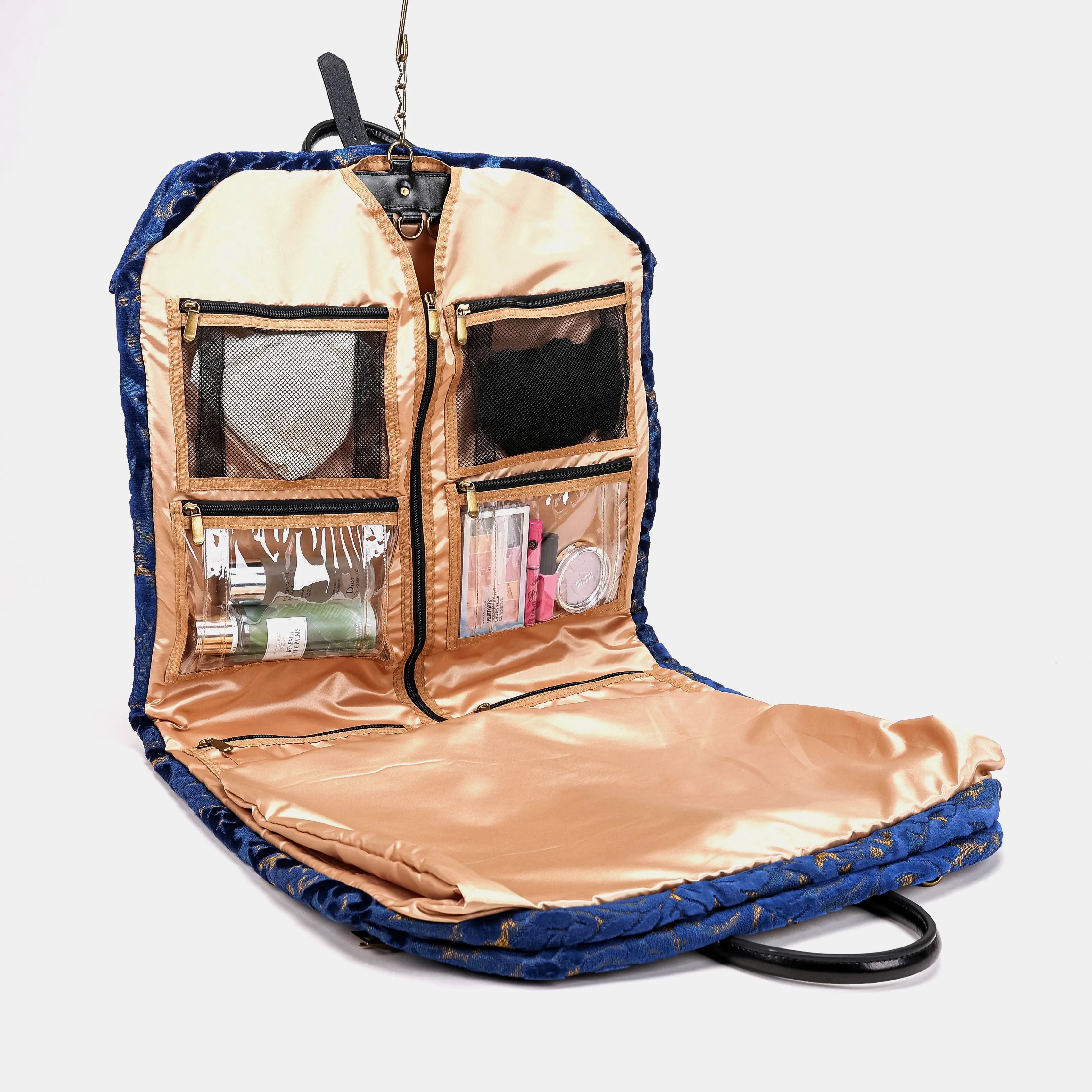 Burnout Velvet Navy Carpet Garment Bag Carpetbag of America overview