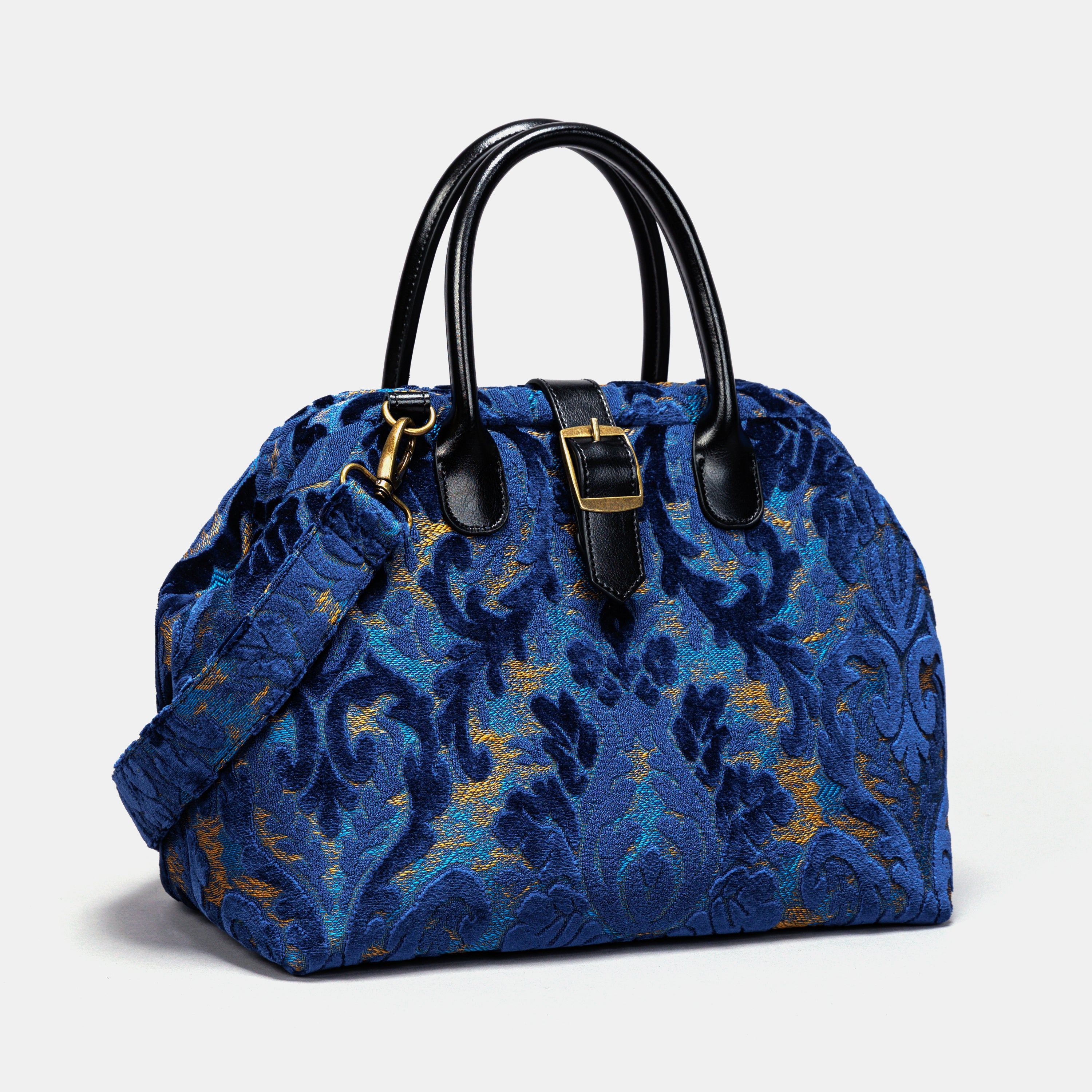 Burnout Velvet Navy Carpet Handbag Purse carpet bag MCW Handmade-2