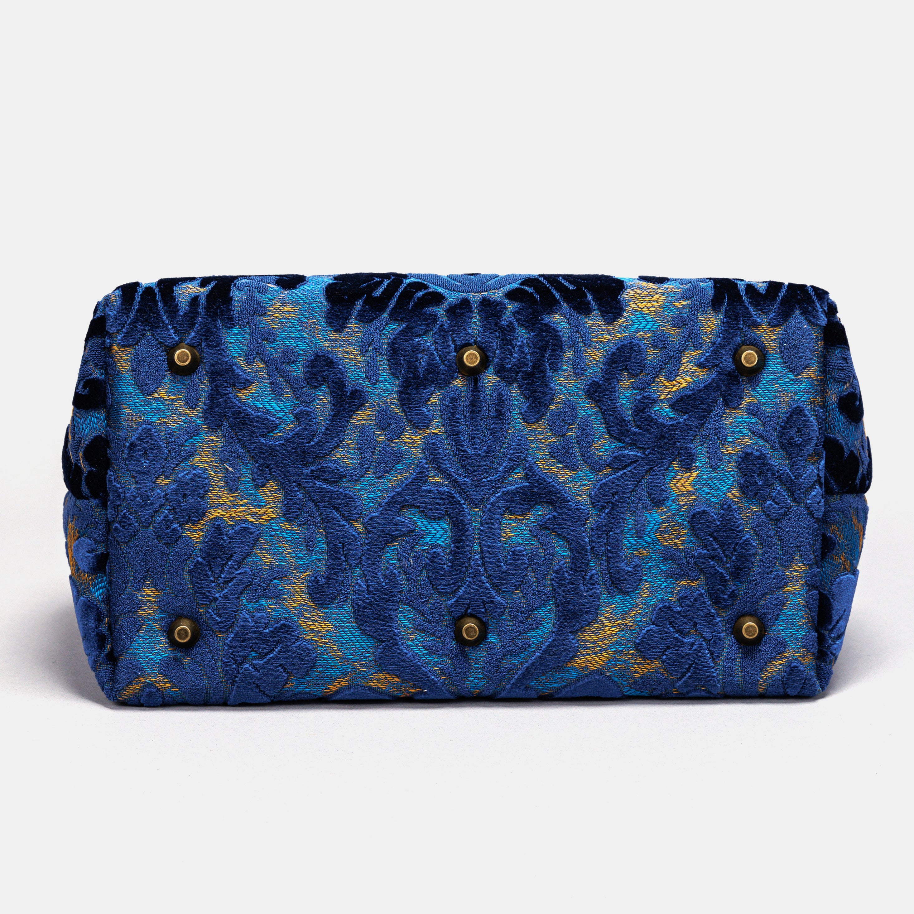 Burnout Velvet Navy Carpet Handbag Purse carpet bag MCW Handmade-5