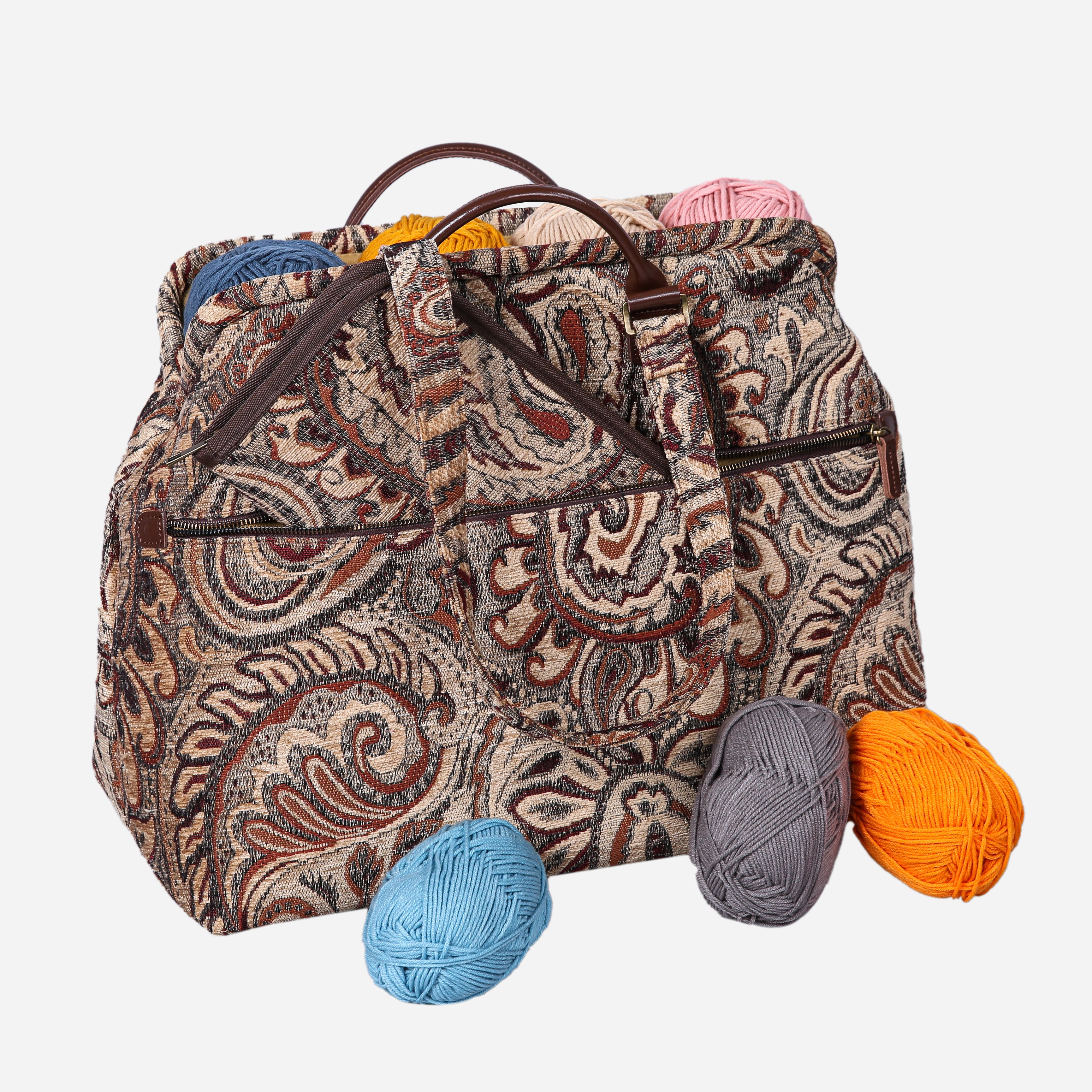 Paisley Brown Knitting Project Bag MCW Handmade-1