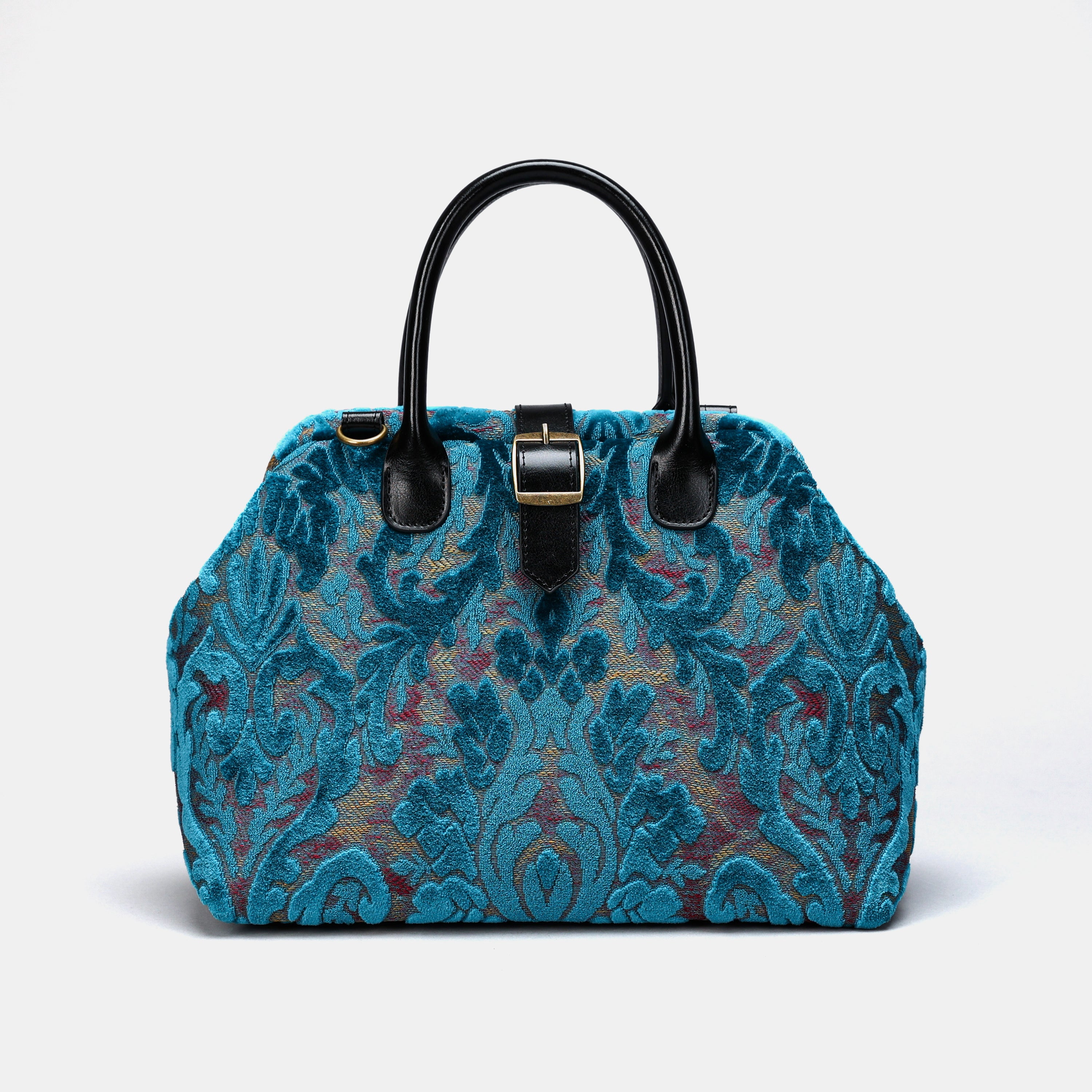 Burnout Velvet Aqua Blue Carpet Handbag Purse carpet bag MCW Handmade