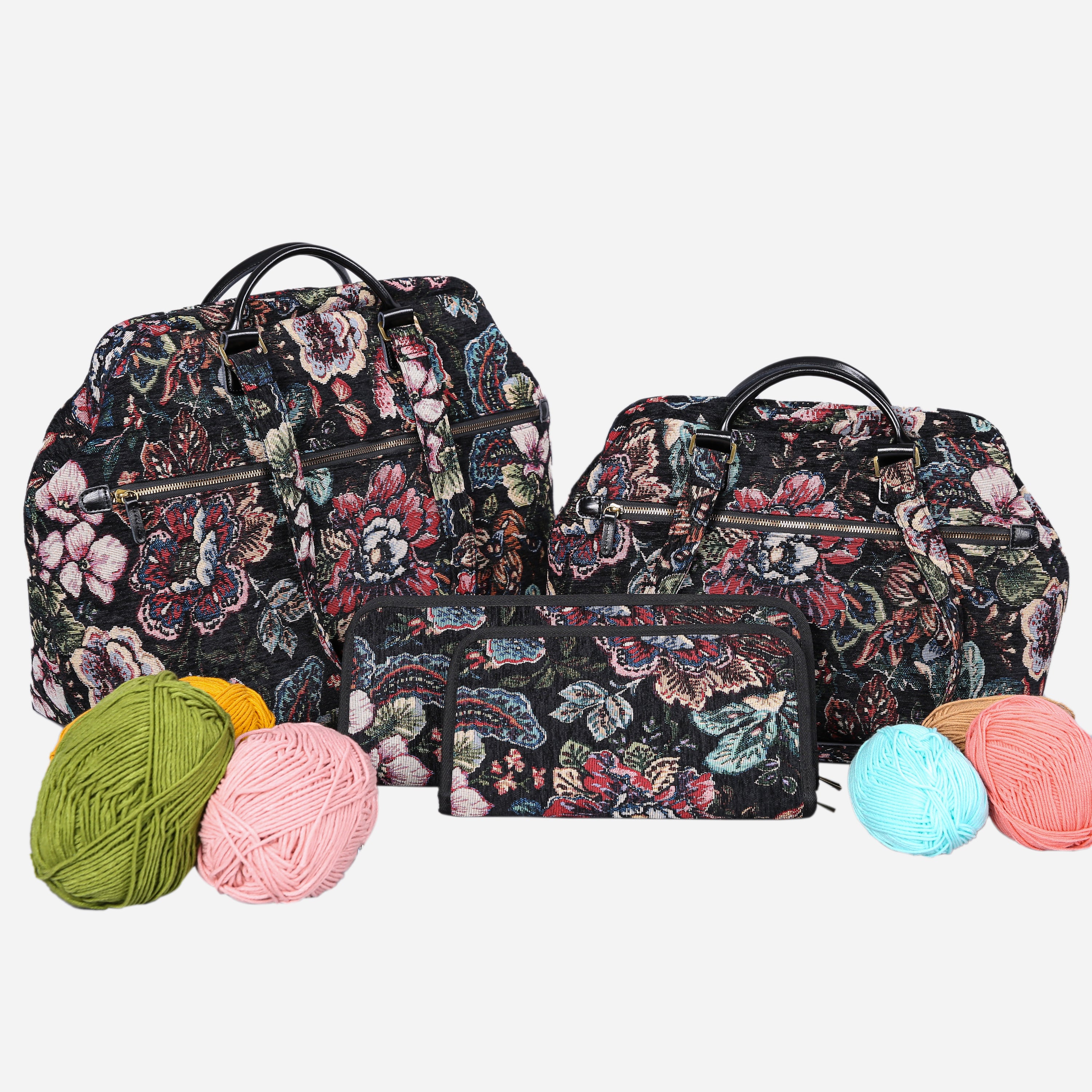 Rose Garden Black Knitting Project Bag MCW Handmade-1