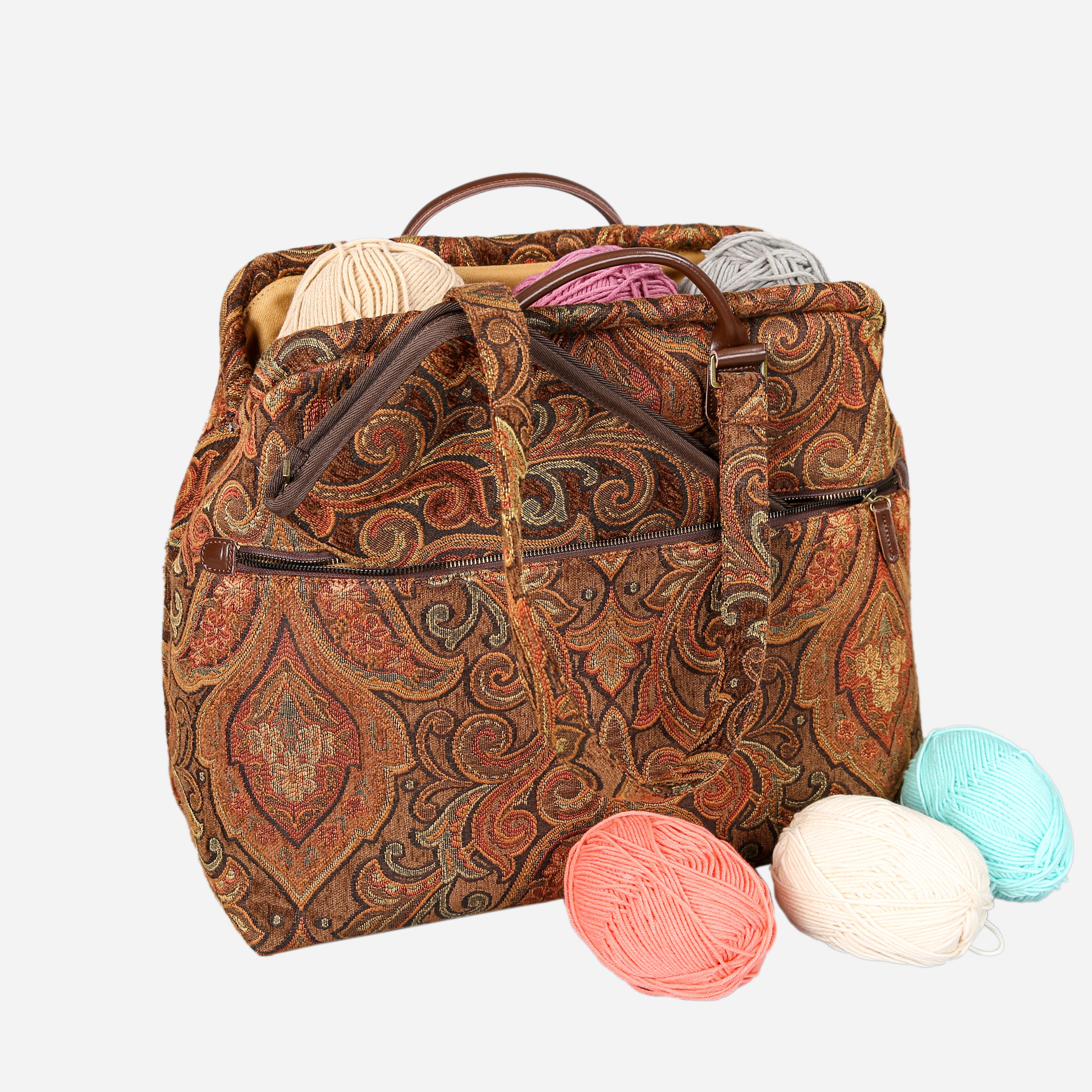 Damask D. Brown Knitting Project Bag MCW Handmade-2