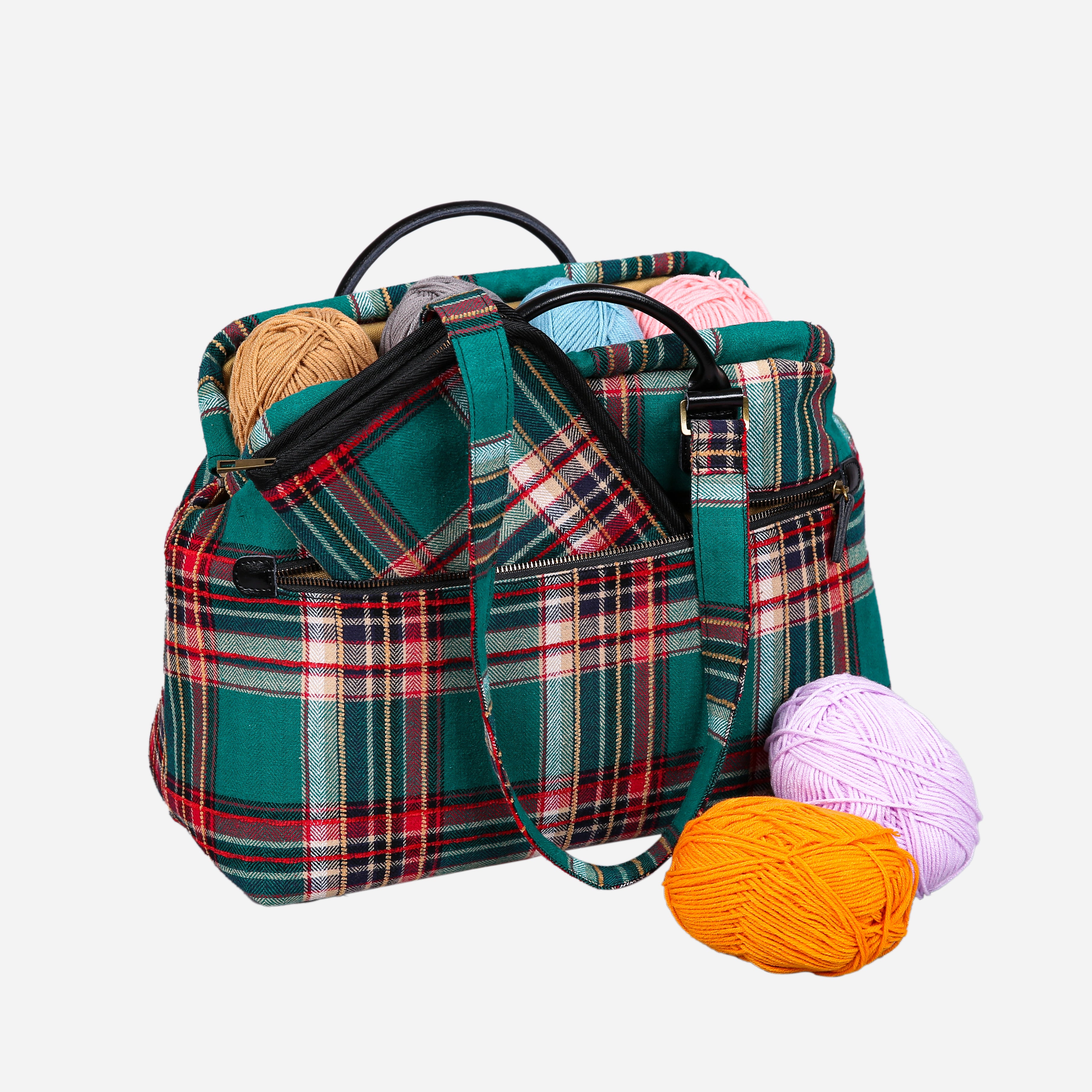 Tartan Stewart Green Knitting Project Bag MCW Handmade-3