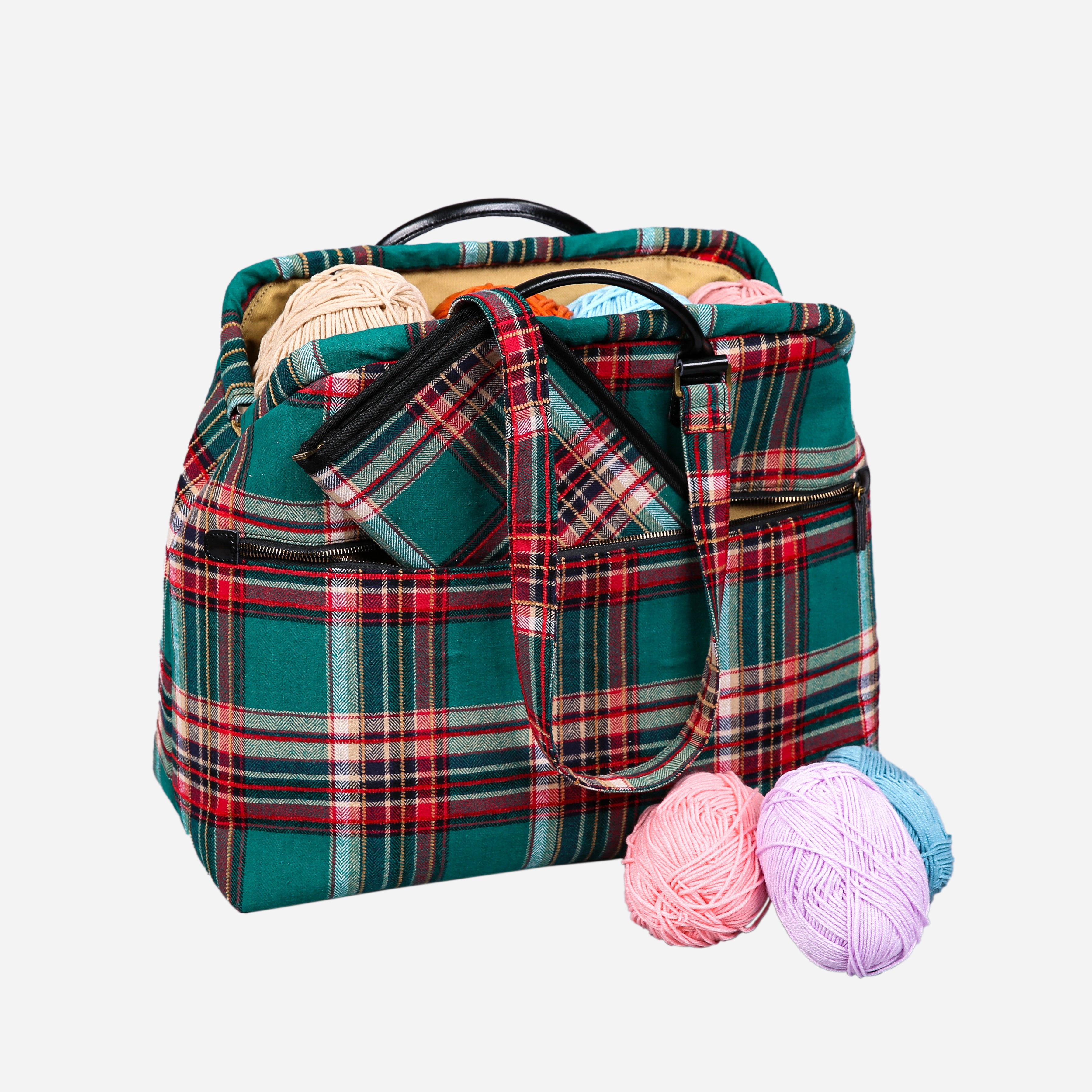 Tartan Stewart Green Knitting Project Bag MCW Handmade-2