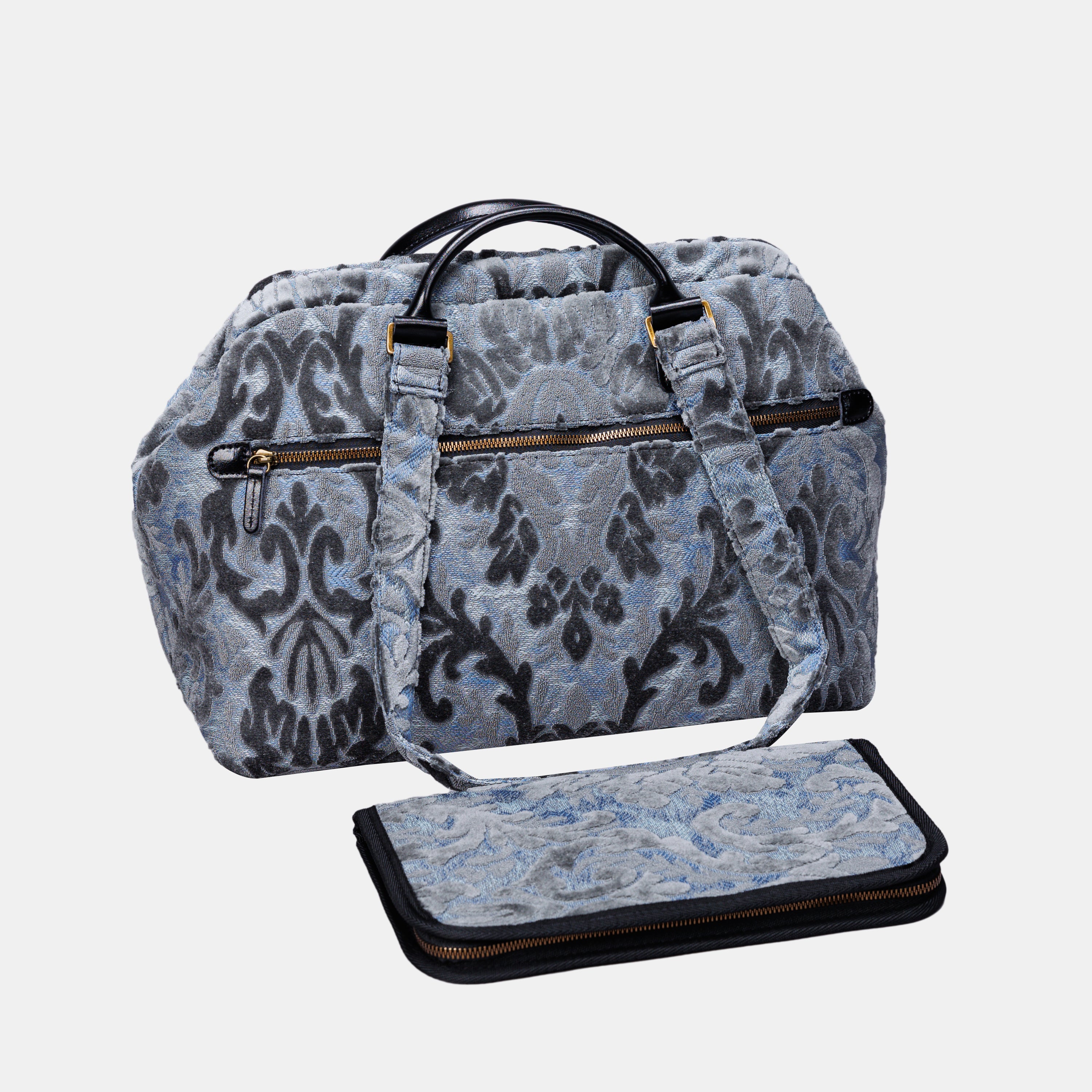 Burnout Velvet Steel Blue Knitting Project Bag MCW Handmade-7