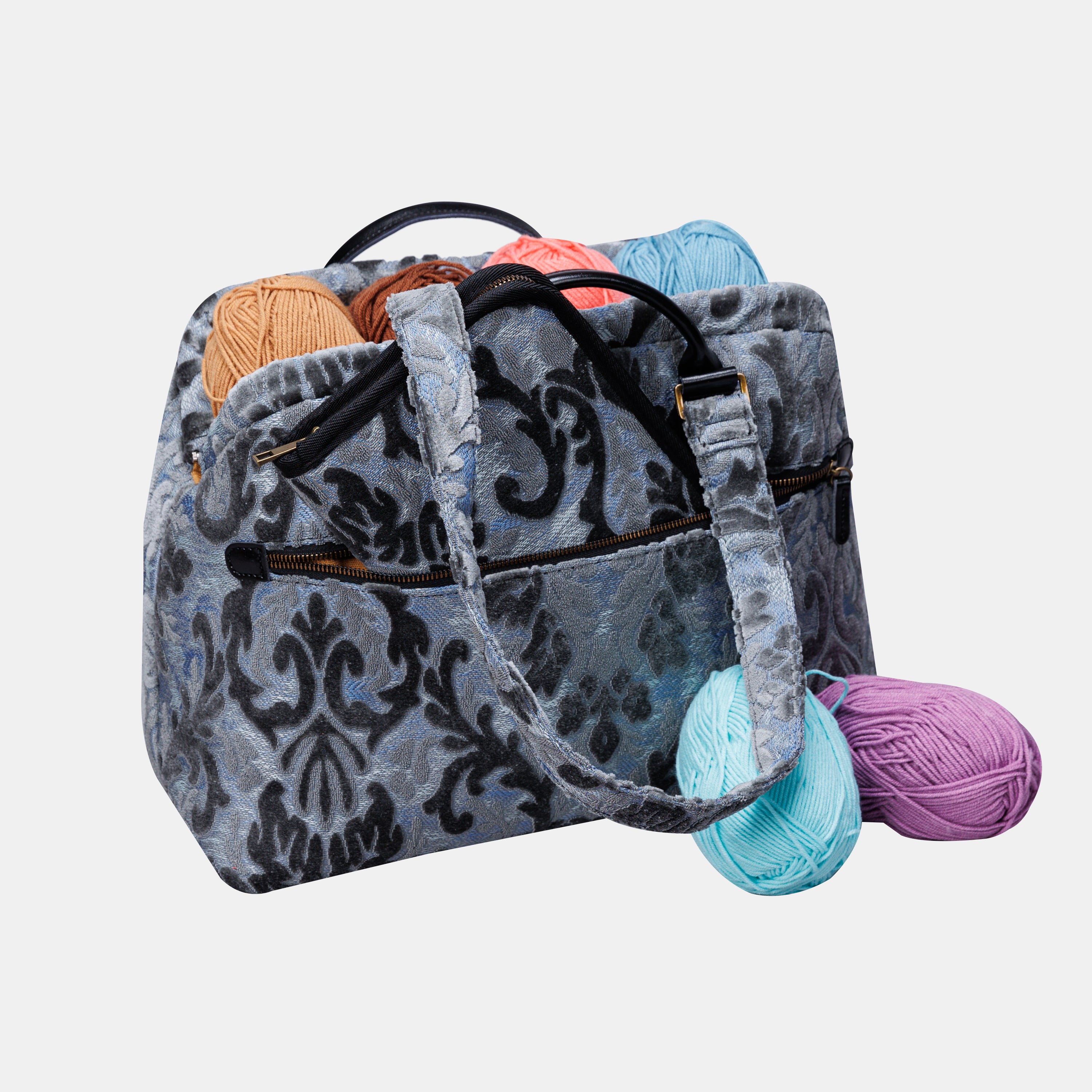 Burnout Velvet Steel Blue Knitting Project Bag MCW Handmade-9