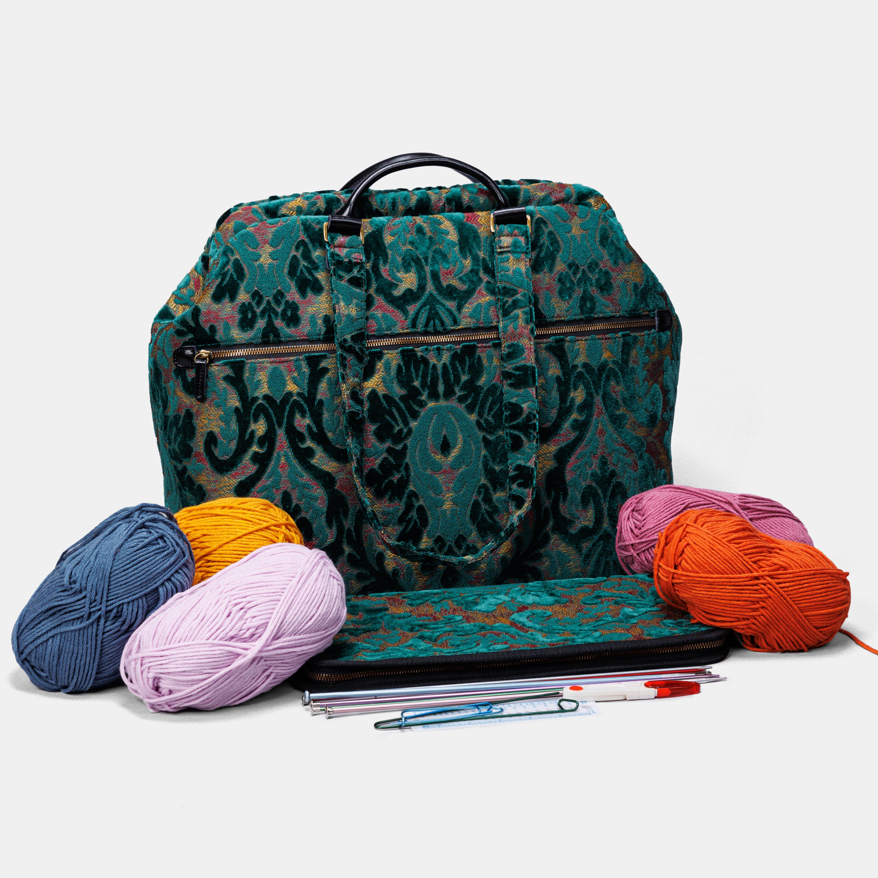 Burnout Velvet Jade Green Knitting Project Bag MCW Handmade-5