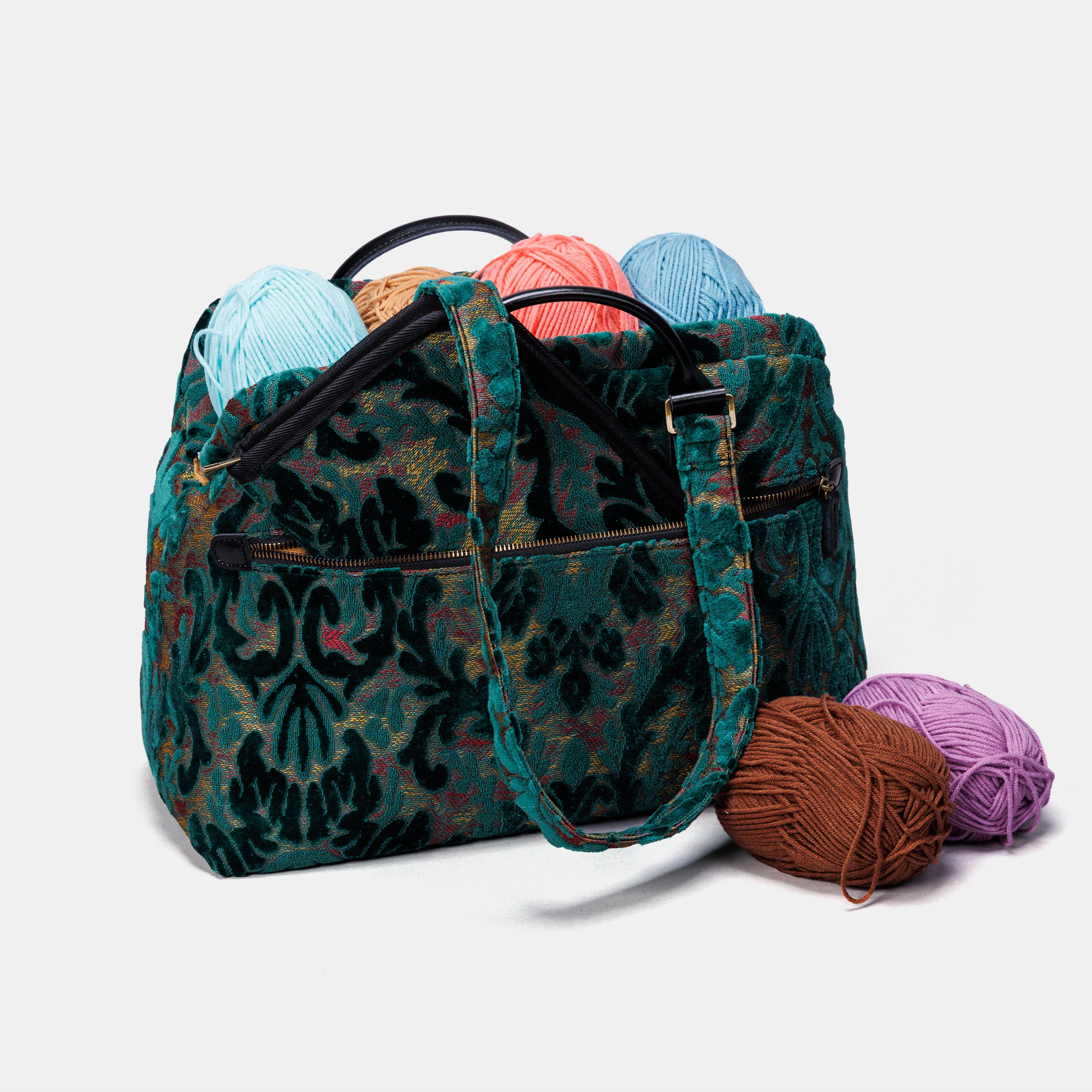 Burnout Velvet Jade Green Knitting Project Bag MCW Handmade-9