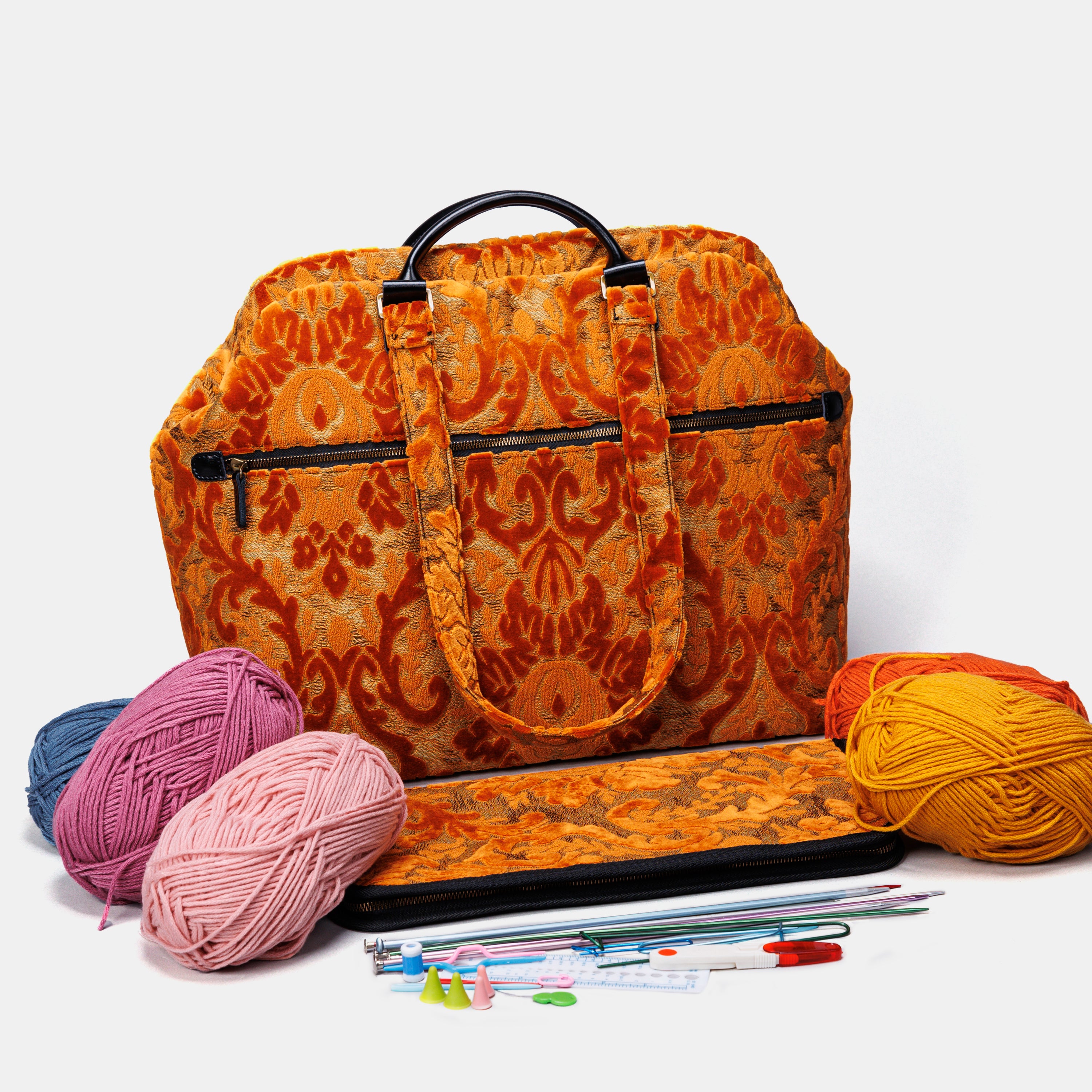 Burnout Velvet Orange Knitting Project Bag MCW Handmade-4