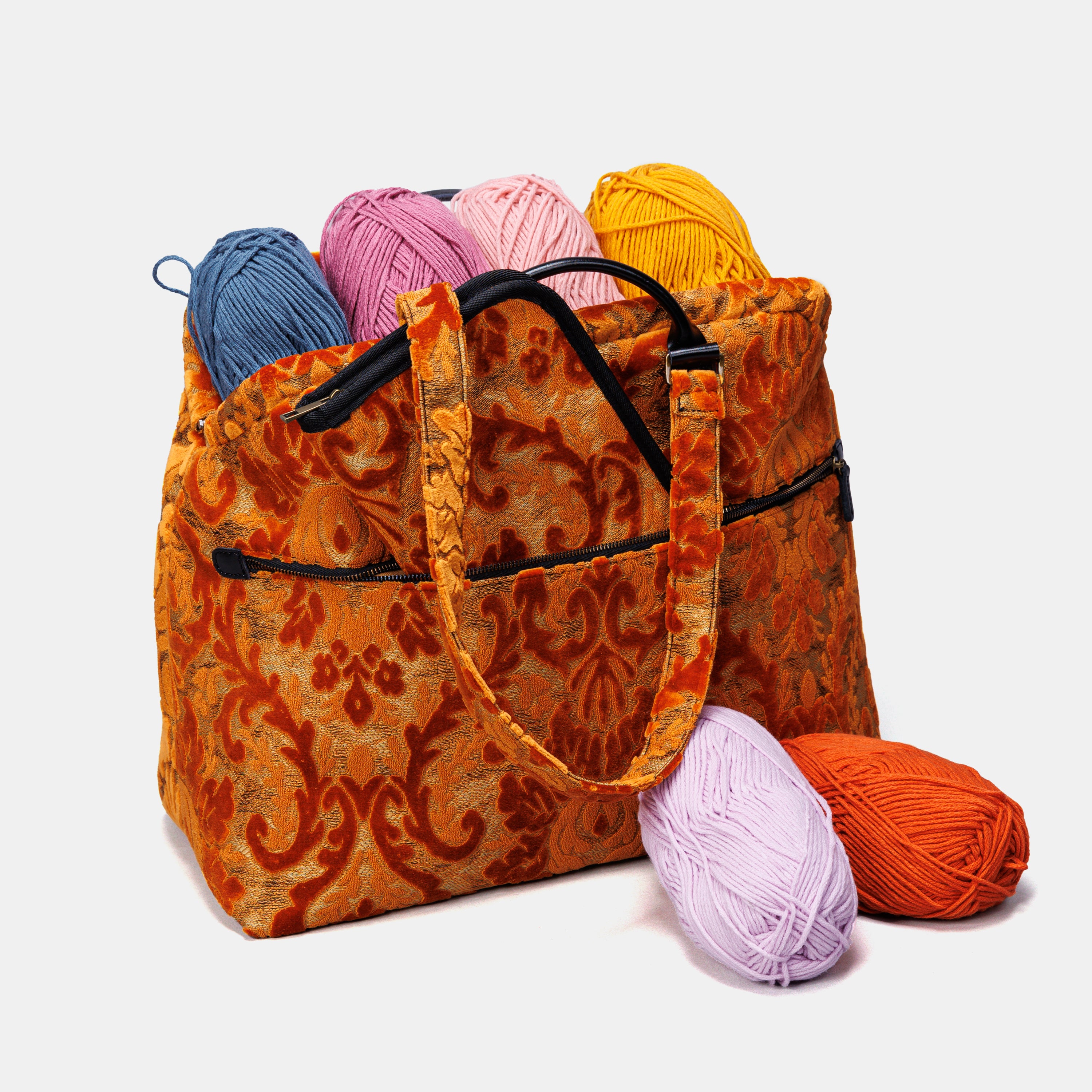 Burnout Velvet Orange Knitting Project Bag MCW Handmade-5