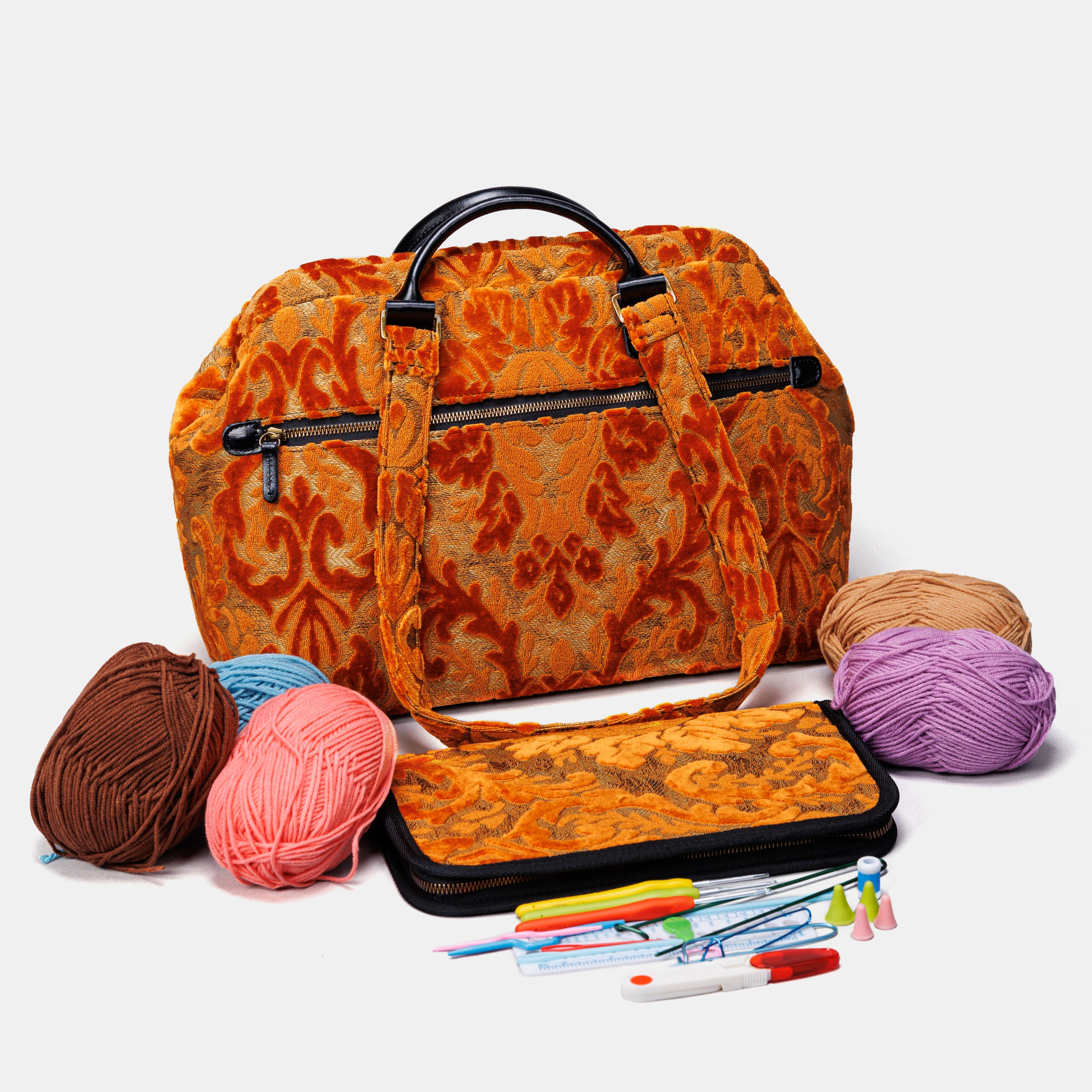 Burnout Velvet Orange Knitting Project Bag MCW Handmade-8