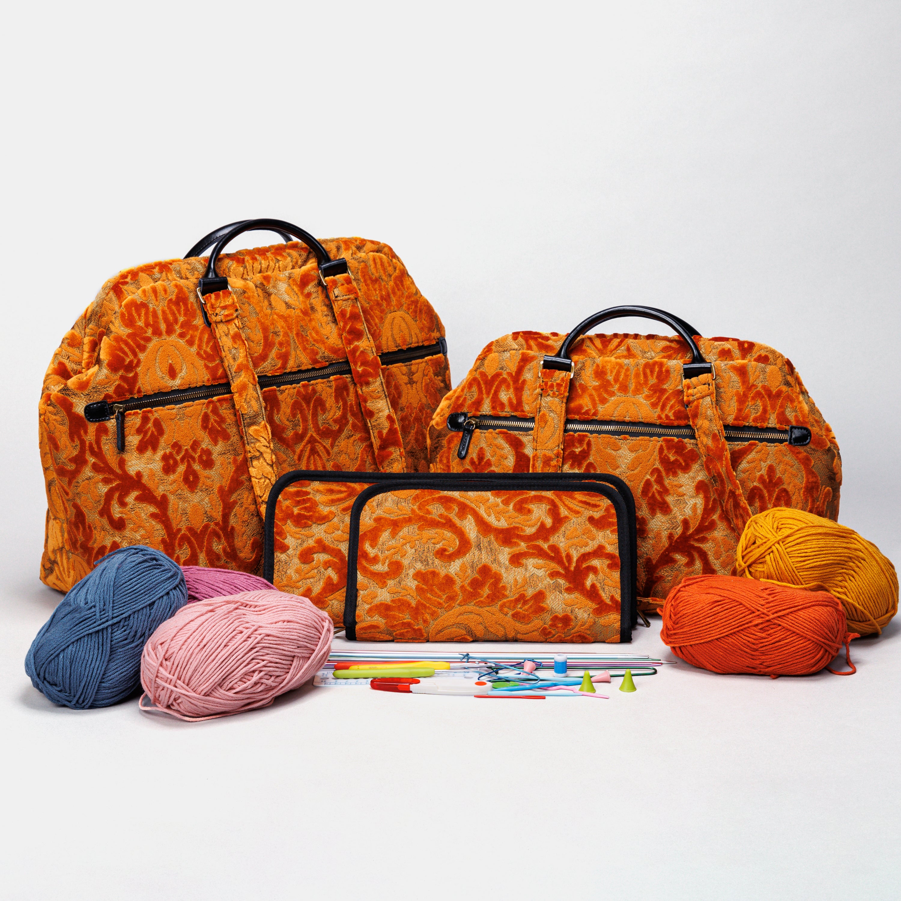 Burnout Velvet Orange Knitting Project Bag MCW Handmade