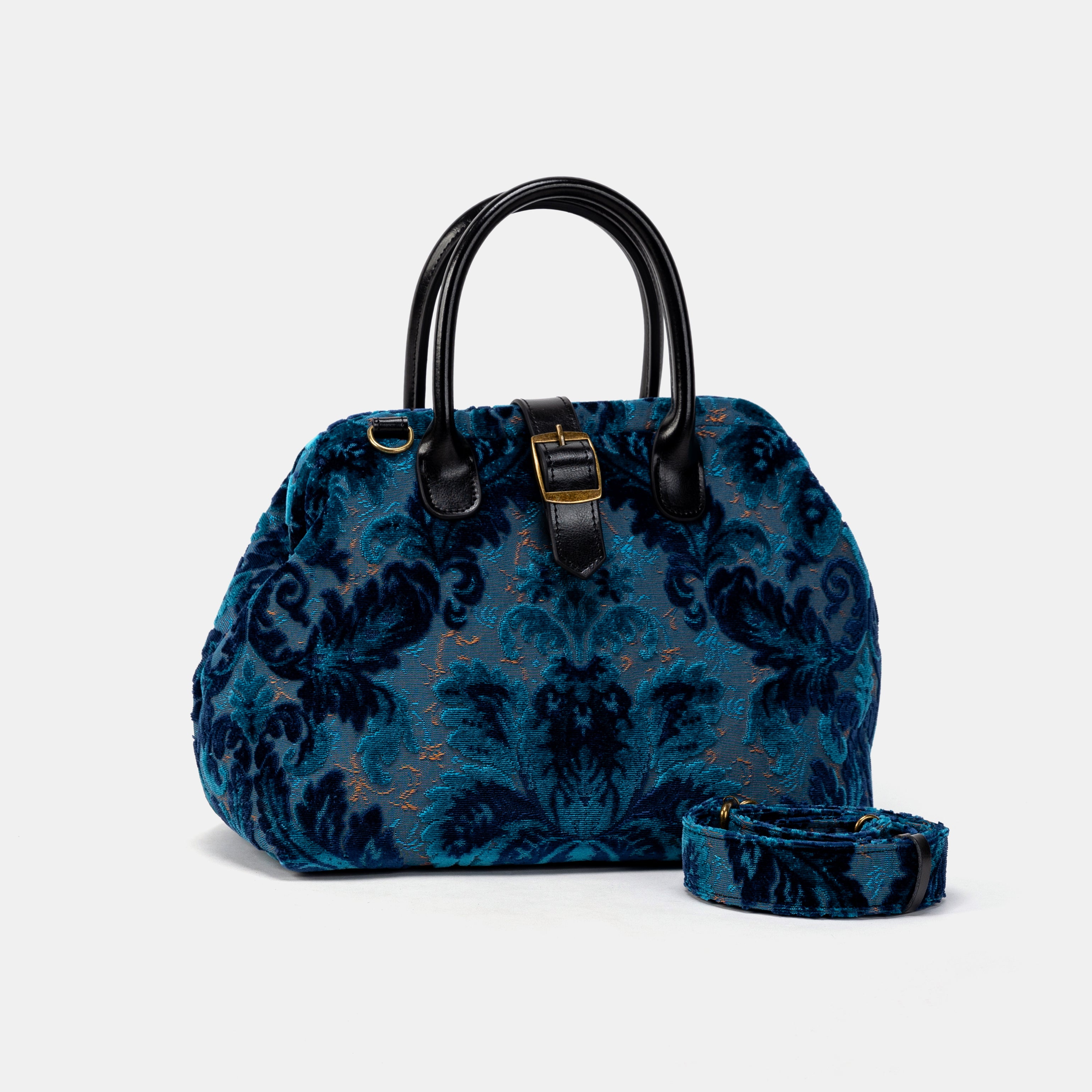 Burnout Velvet Revival Aqua Carpet Handbag Purse with belt